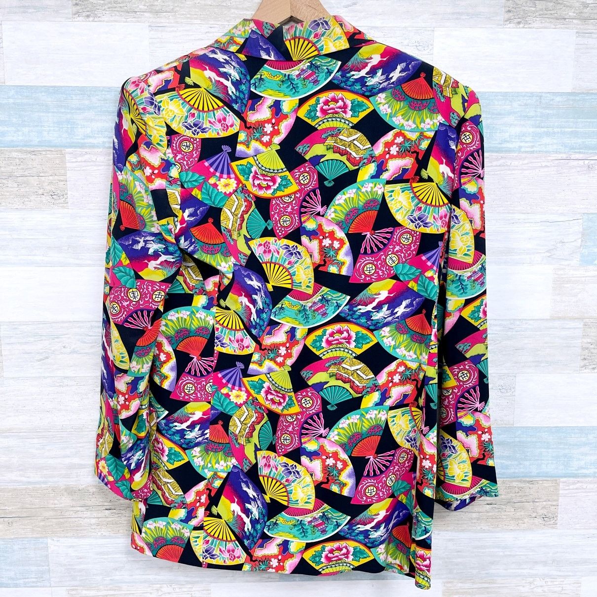 Other × Vintage Dana Buchman Silk Chinese Asian Floral Fan Pagoda Blazer 8 Size M / US 6-8 / IT 42-44 - 4 Thumbnail