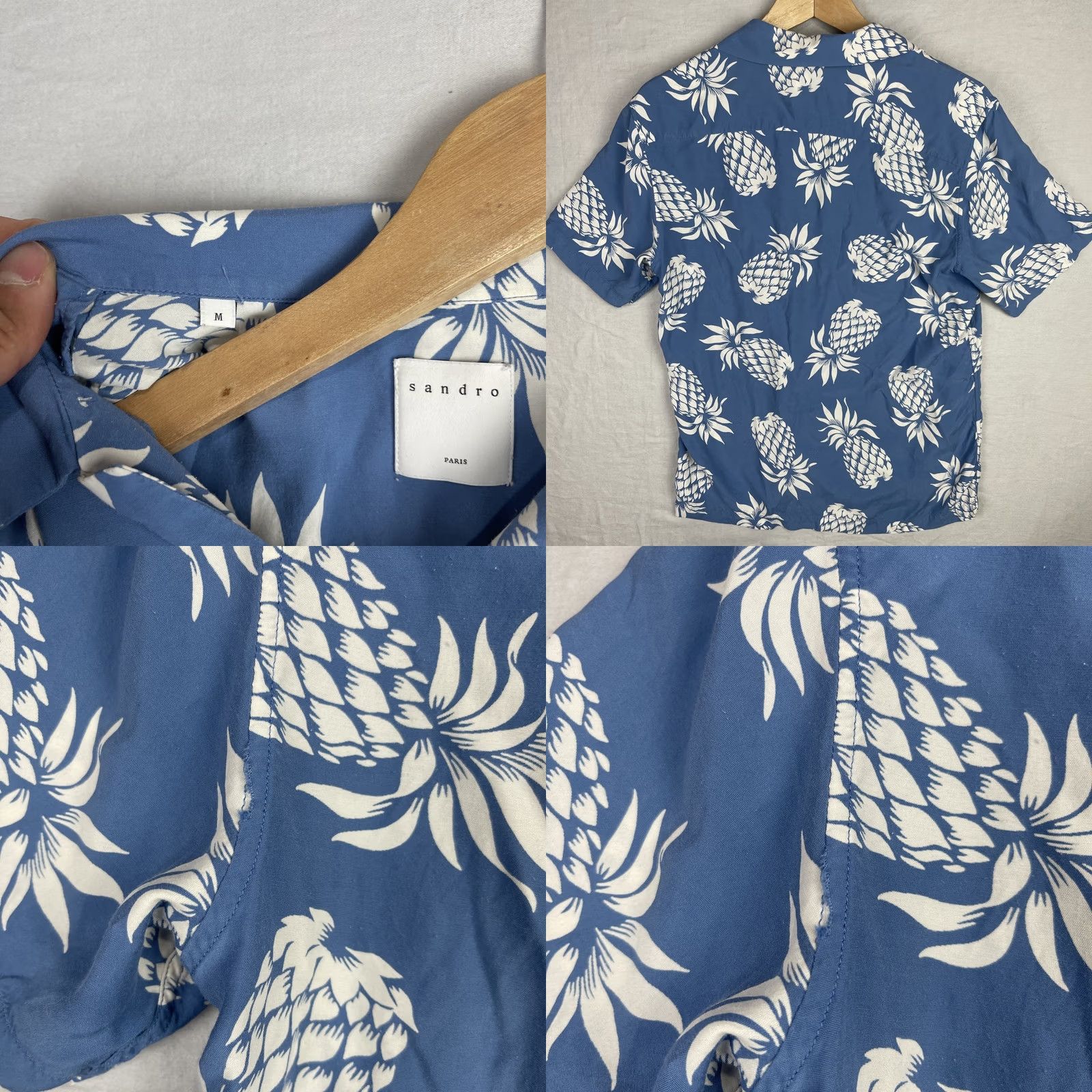 Sandro Sandro Paris Shirt Mens Medium Blue White Pineapple Hawaiian Aloha Camp Collar Shirt Beach Hawaii Sandro Mens Shirt Casual Button-Up Your Title Here Size US M / EU 48-50 / 2 - 8 Thumbnail