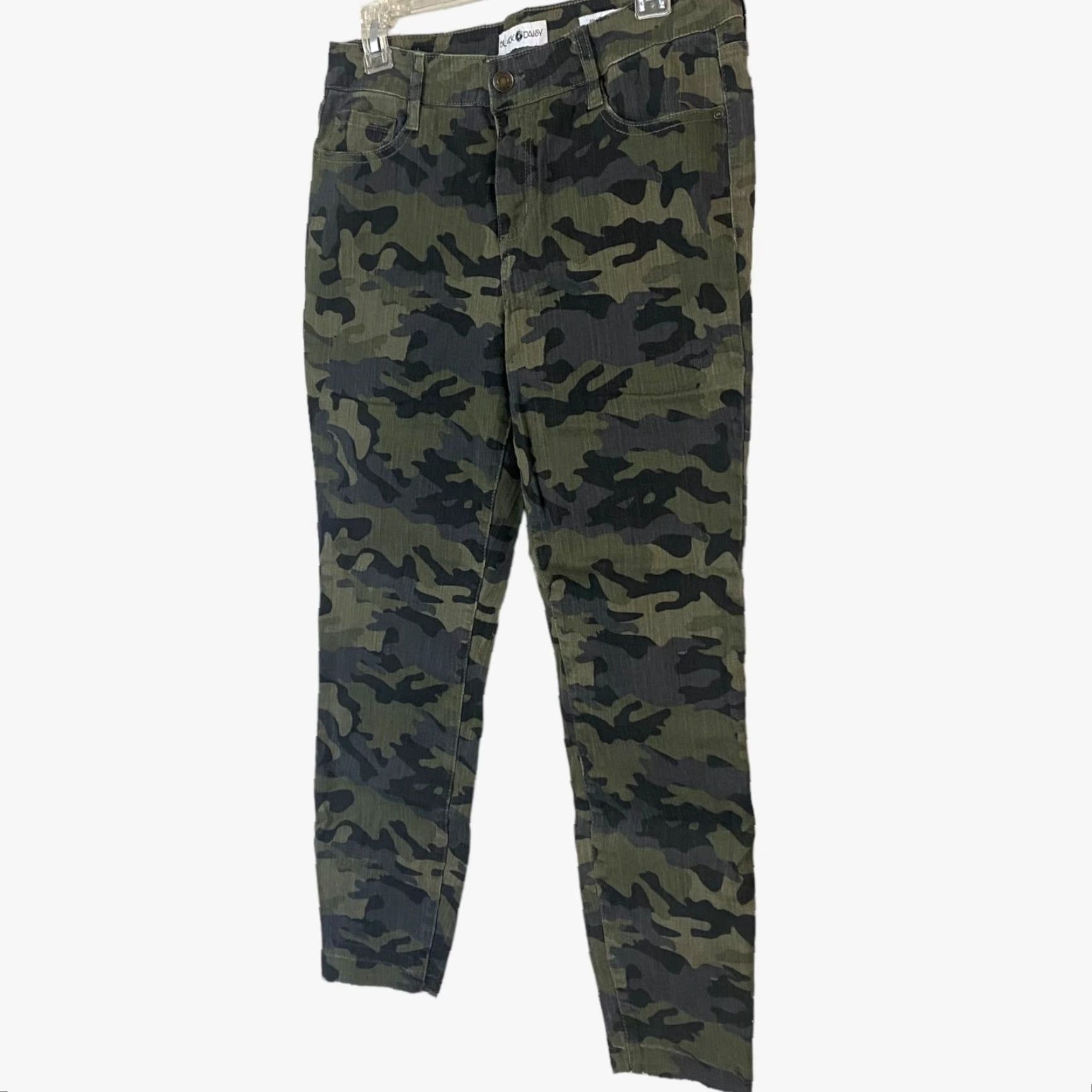 Vintage Black Daisy Billie Skinny Camouflage Jeans Womens 30 Army Green Mid-Rise Raw Hem Size 30" / US 8 / IT 44 - 2 Thumbnail
