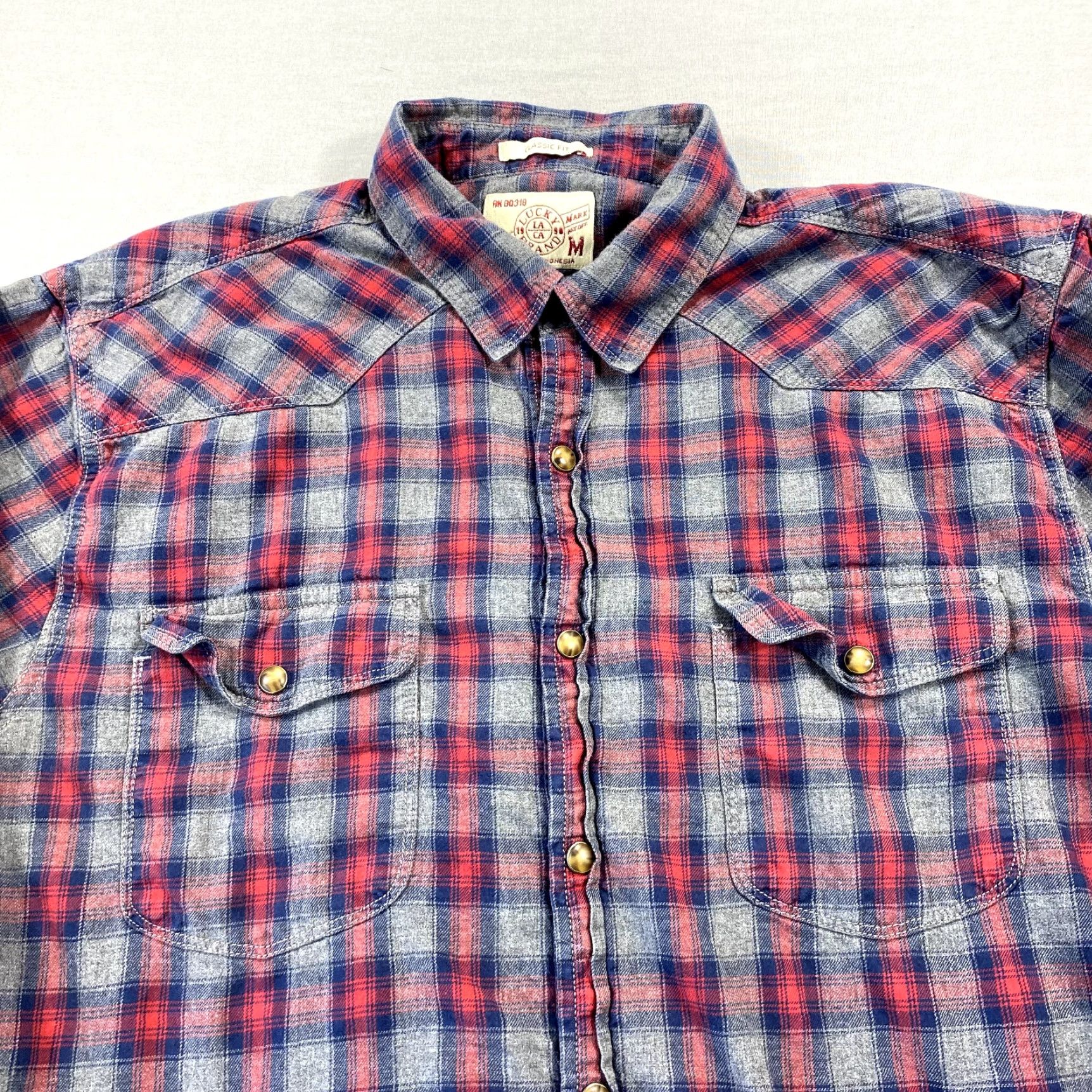 Lucky Brand Lucky Brand Shirt Men M Gray Red Flannel Pearl Snap Lightweight Western Plaid Button-Up Casual, Travel All Seasons, Pockets Mens Size US M / EU 48-50 / 2 - 3 Thumbnail