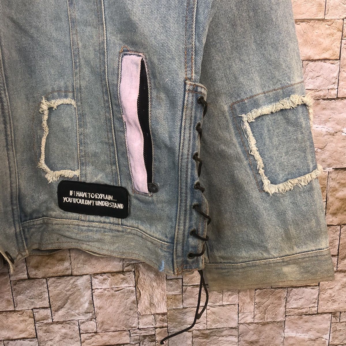Japanese Brand Born To Wild Blue ripped patchwork Denim Jacket #A25 Size US XL / EU 56 / 4 - 8 Thumbnail