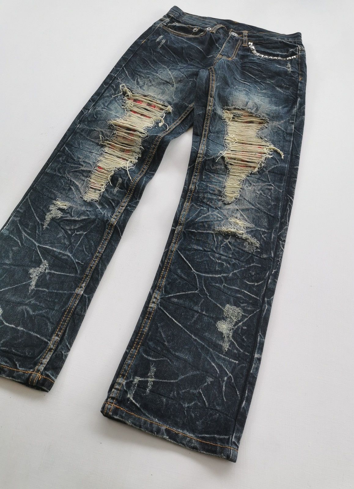 Japanese Brand Distressed Punk Zipper Studded Denim Jeans Size US 28 / EU 44 - 1 Thumbnail