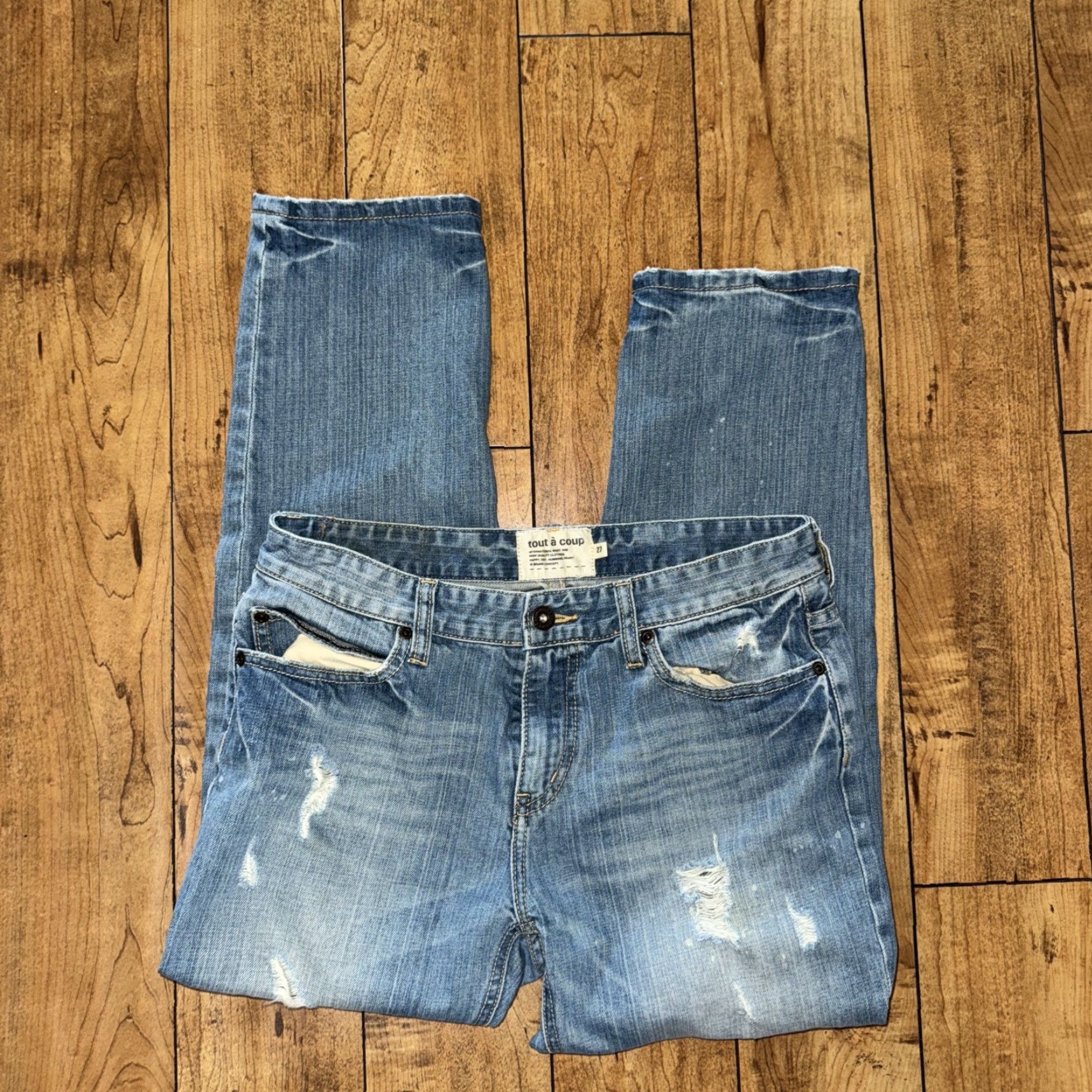 Denime VINTAGE Tout A Coup Distressed Denim Jeans 30x27 Blue Women Jeans Skinny 30 30x27 Regular Denim Distressed Blue Size 30" / US 8 / IT 44 - 3 Thumbnail