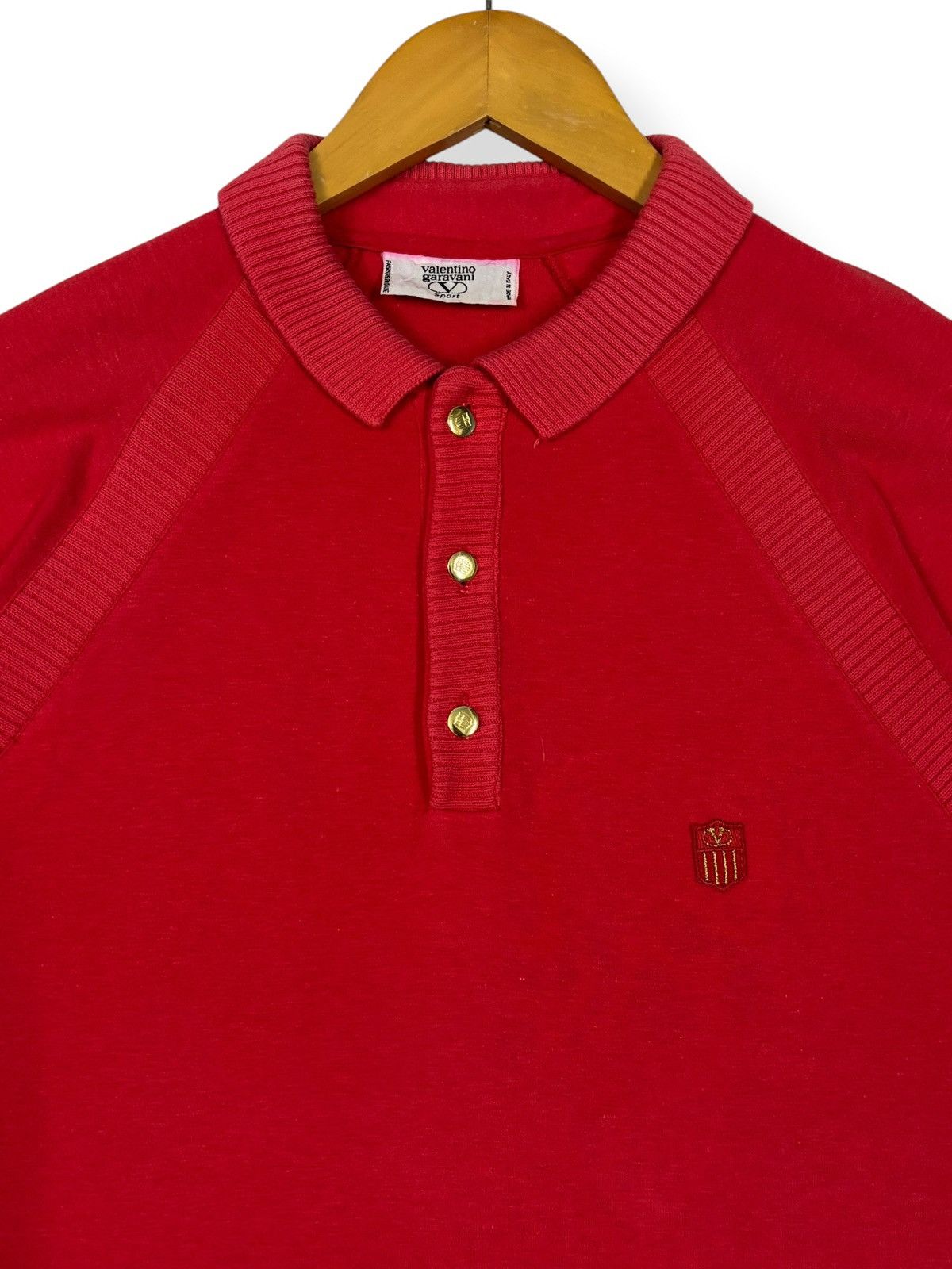 Valentino Vtg 90s Valentino Garavani Sport Rib-Knit Raglan Polo Shirt Size US S / EU 44-46 / 1 - 3 Thumbnail