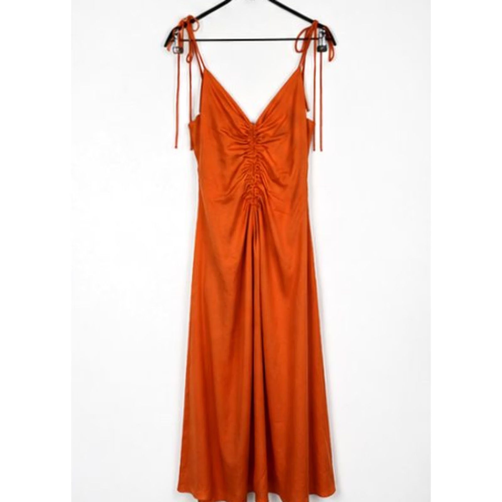 Sandro Sandro Paris womens orange midi slip dress Size 38 open back tie strap BNWT Size XS / US 0-2 / IT 36-38 - 5 Thumbnail