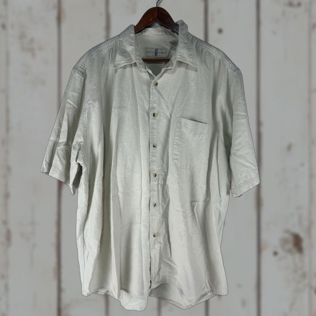 Vintage River Trader Men's Short Sleeve Linen Cotton Button-Up Shirt XXL Beige Casual Summer Size US XXL / EU 58 / 5 - 1 Thumbnail