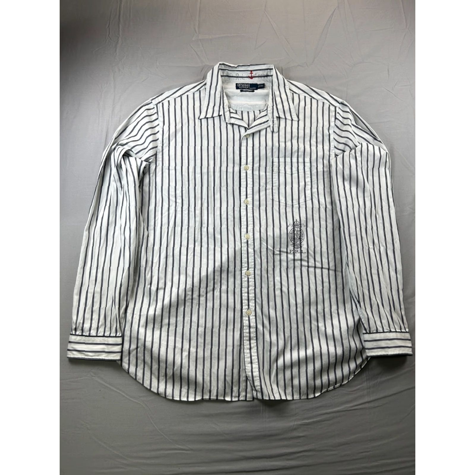 Polo Ralph Lauren Polo Ralph Lauren Shirt Mens XL Nautical White Striped Button-Down Collar Crew Crest Details Shirt Size US XL / EU 56 / 4 - 2 Thumbnail