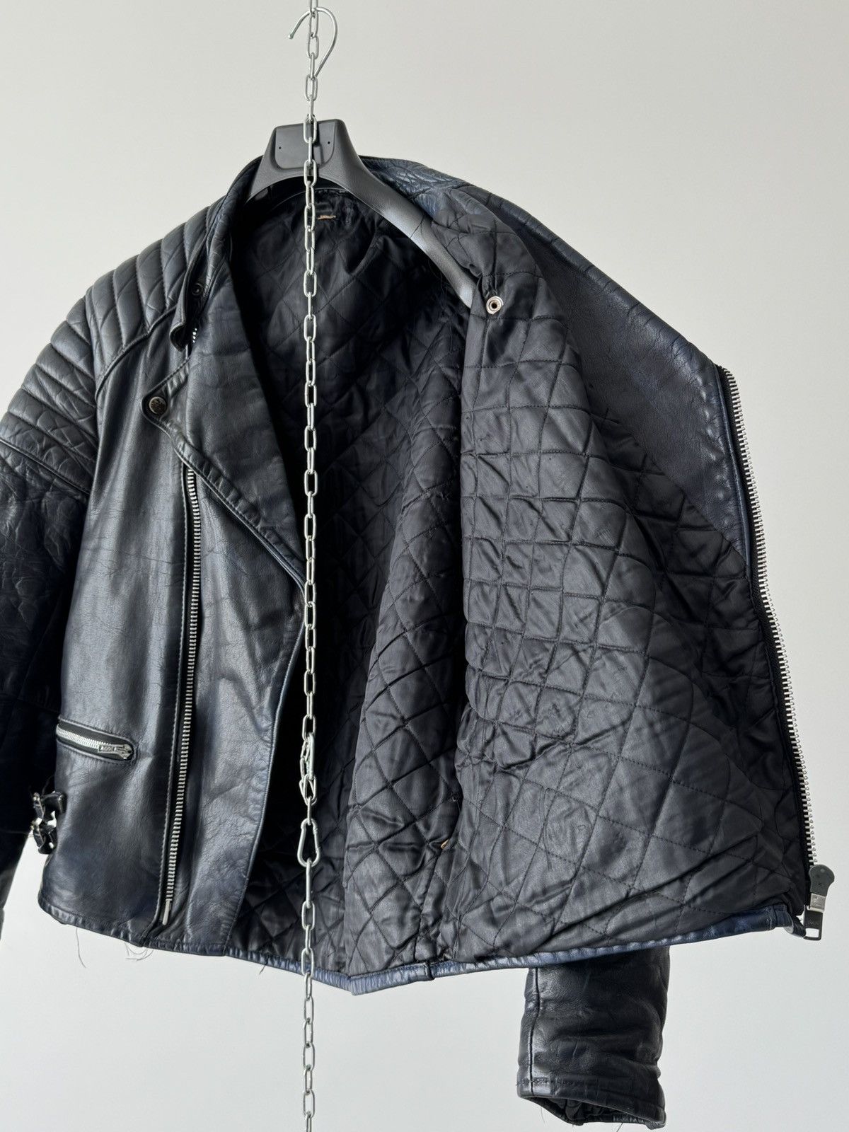 Vintage 1970s Vintage Moto Faded Navy Leather Jacket Size US M / EU 48-50 / 2 - 7 Thumbnail
