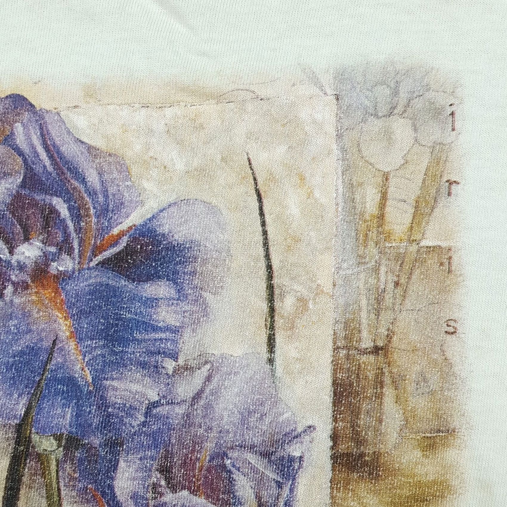 Delta Vintage 90s Iris Purple Flower Distressed Faded Men's Large Retro Art T Shirt White Size US L / EU 52-54 / 3 - 4 Thumbnail