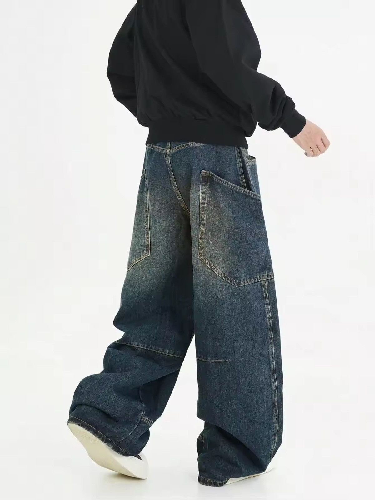 Washed Baggy Wide-Leg Cargo Jeans Y2K Streetwear Skater Fit