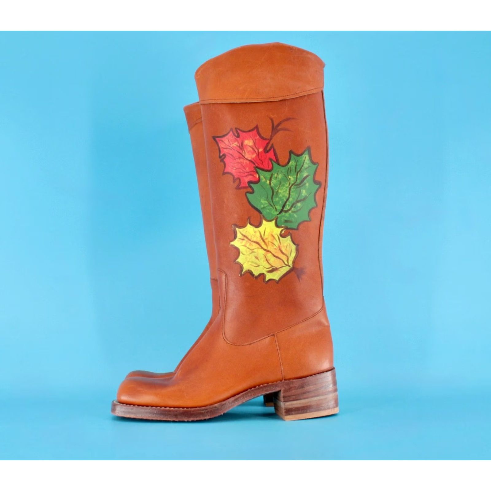 Vintage VINTAGE 70s Polly Crockett Brown Painted Leaf Campus Boots Womens Size 9 N 1970s Size US 9 / IT 39 - 4 Thumbnail