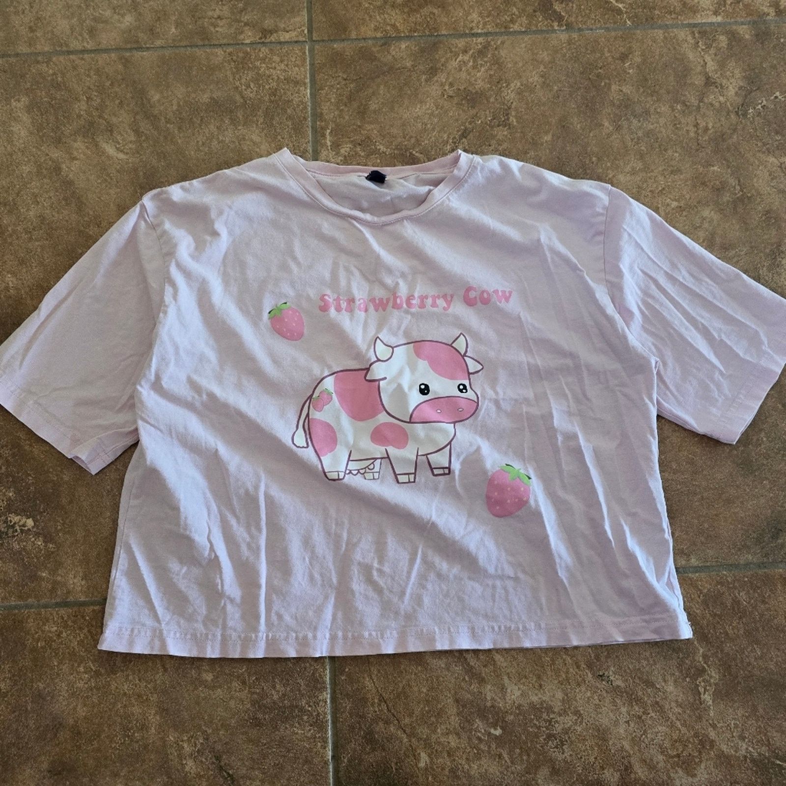 Other Light Pink Strawberry Cow Cropped Short Sleeve Size S / US 4 / IT 40 - 1 Thumbnail