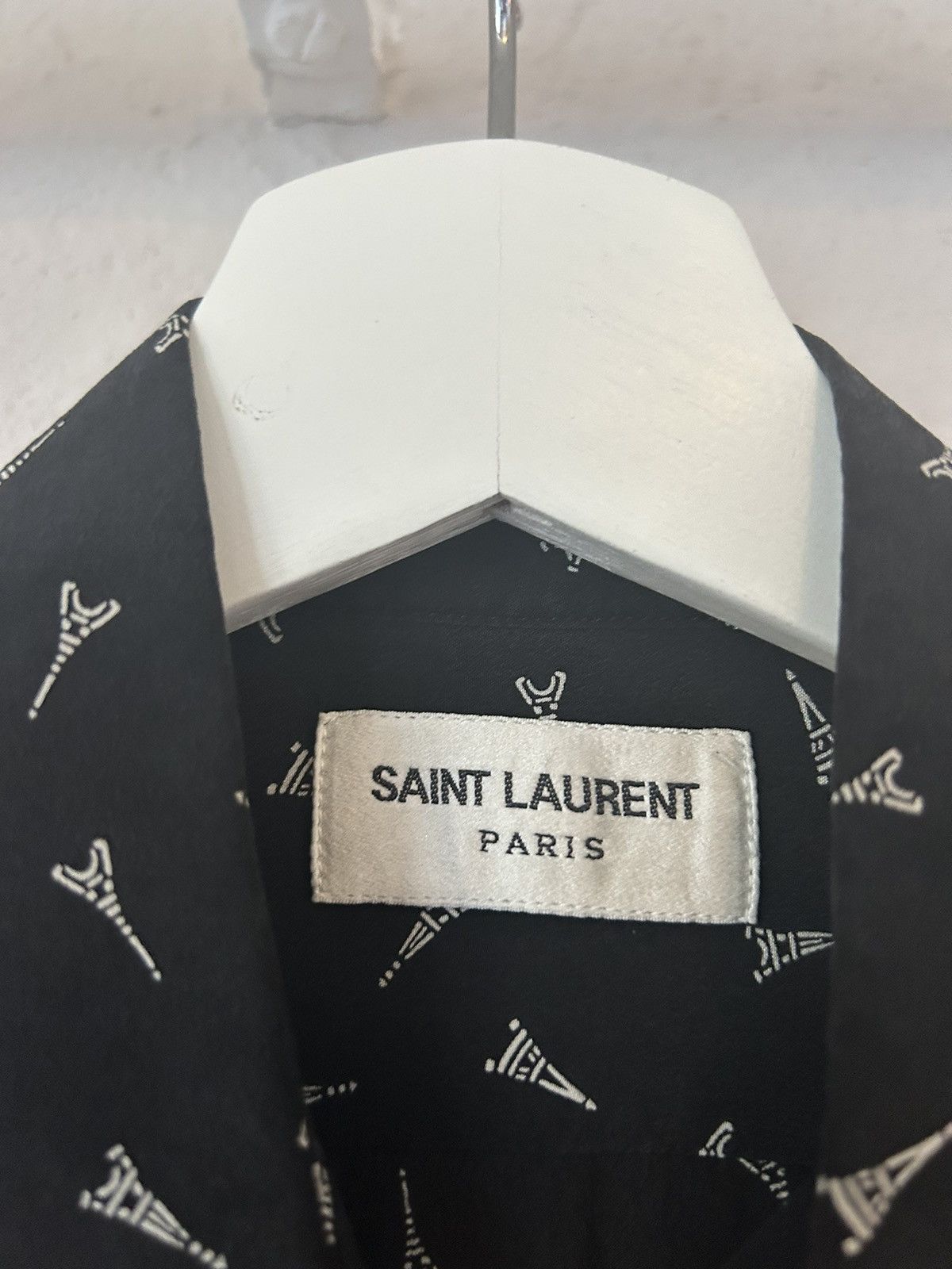 Saint Laurent Paris Eiffel Tower Print Silk Button-Up Shirt Size US S / EU 44-46 / 1 - 7 Thumbnail