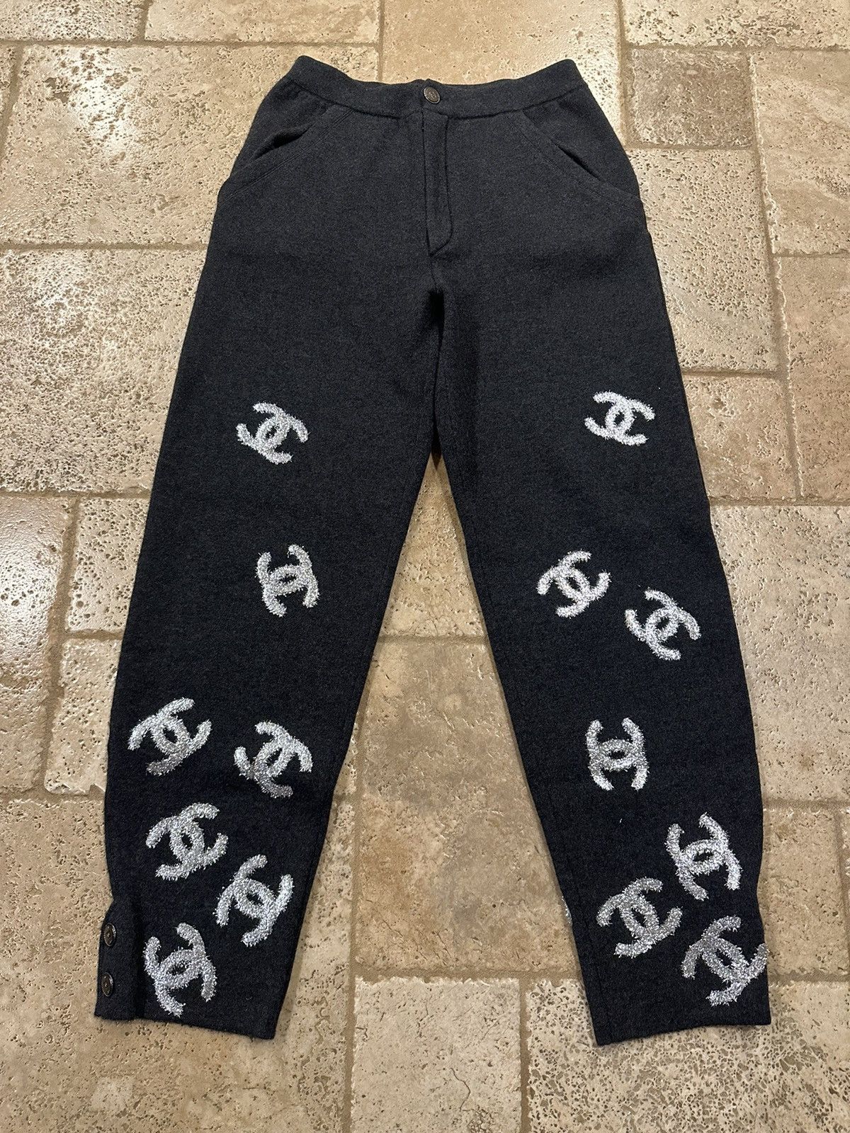 Chanel Chanel Grey Cashmere Glitter CC Logo Unisex Pants Size US 33 - 3 Thumbnail