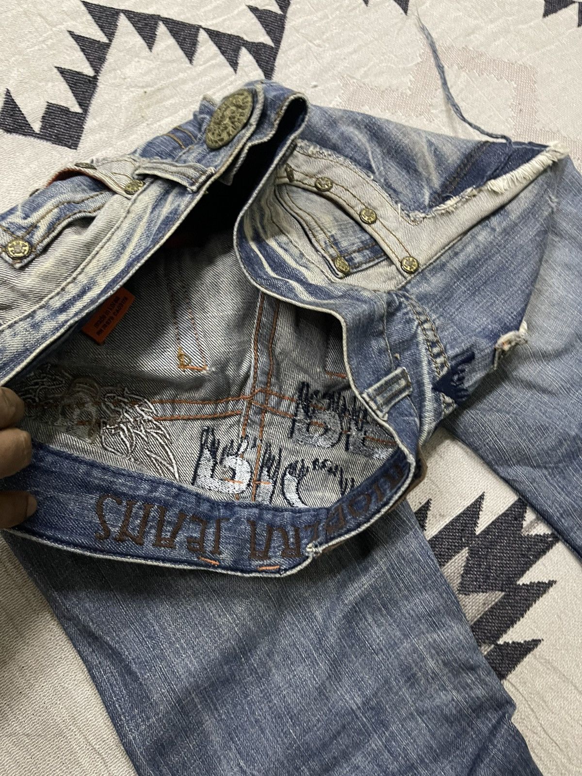 If Six Was Nine 2000s RIOBERA JEANS WASHABLE DISTRESSED JEANS RARE DESIGN Size US 30 / EU 46 - 24 Thumbnail