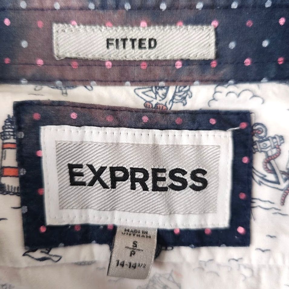 Express Lighthouse Shirt Express Mens Size Small White Nautical All Over Print Button-Up" Size US S / EU 44-46 / 1 - 5 Thumbnail