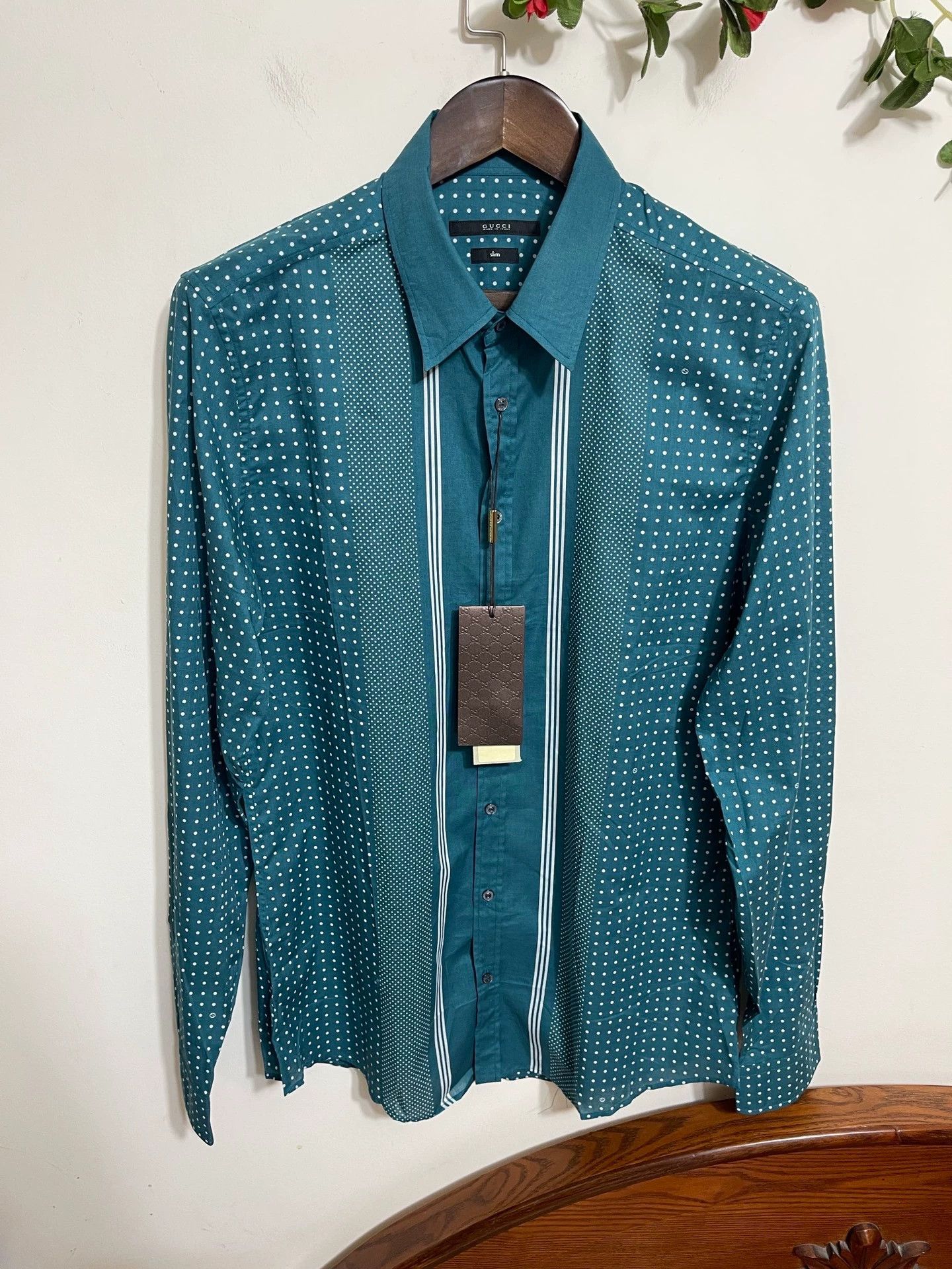 Gucci Gucci White Polka Dot Stripe Slim LS Shirt 41/42 Size US L / EU 52-54 / 3 - 1 Thumbnail