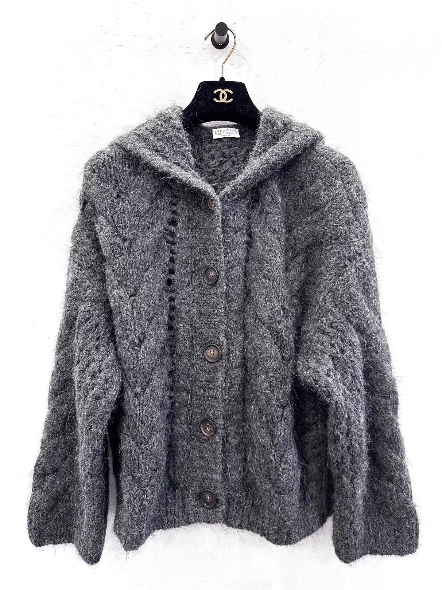 Brunello Cucinelli Brunello Cucinelli Women's Gray Alpaca Hooded Cable Knit Sweater S New Size S / US 4 / IT 40 - 1 Thumbnail
