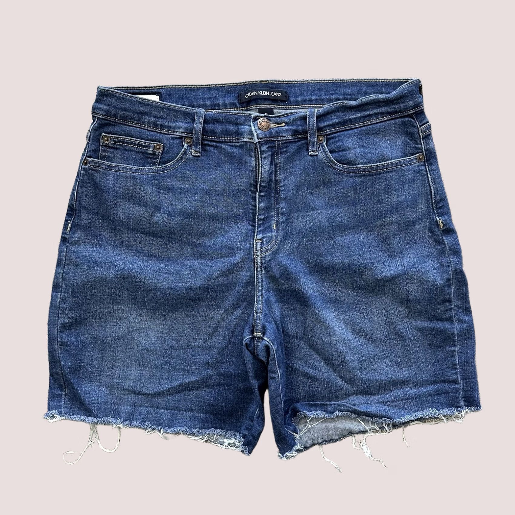 Calvin Klein Calvin Klein High Rise Denim Shorts Womens 10 30x6 Blue Cotton Polyester Spandex Viscose 5-Pocket Hem Frayed Hem Casual Size 32" / US 10 / IT 46 - 1 Thumbnail