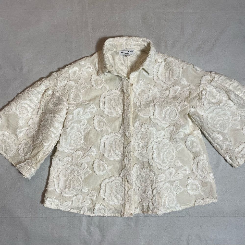 Current Air Current Air Floral Embroidered Cotton 3/4 Bell Sleeve Ivory Size XS / US 0-2 / IT 36-38 - 5 Thumbnail