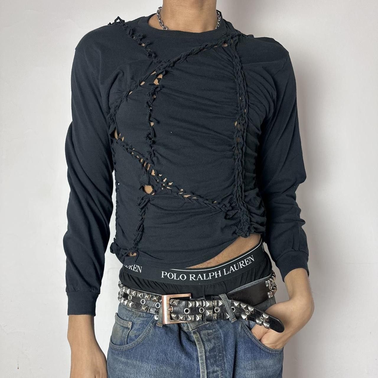 Gildan ASTROBOI* 'Svart' Black Braided Long Sleeve T-shirt - Large Size US L / EU 52-54 / 3 - 1 Thumbnail