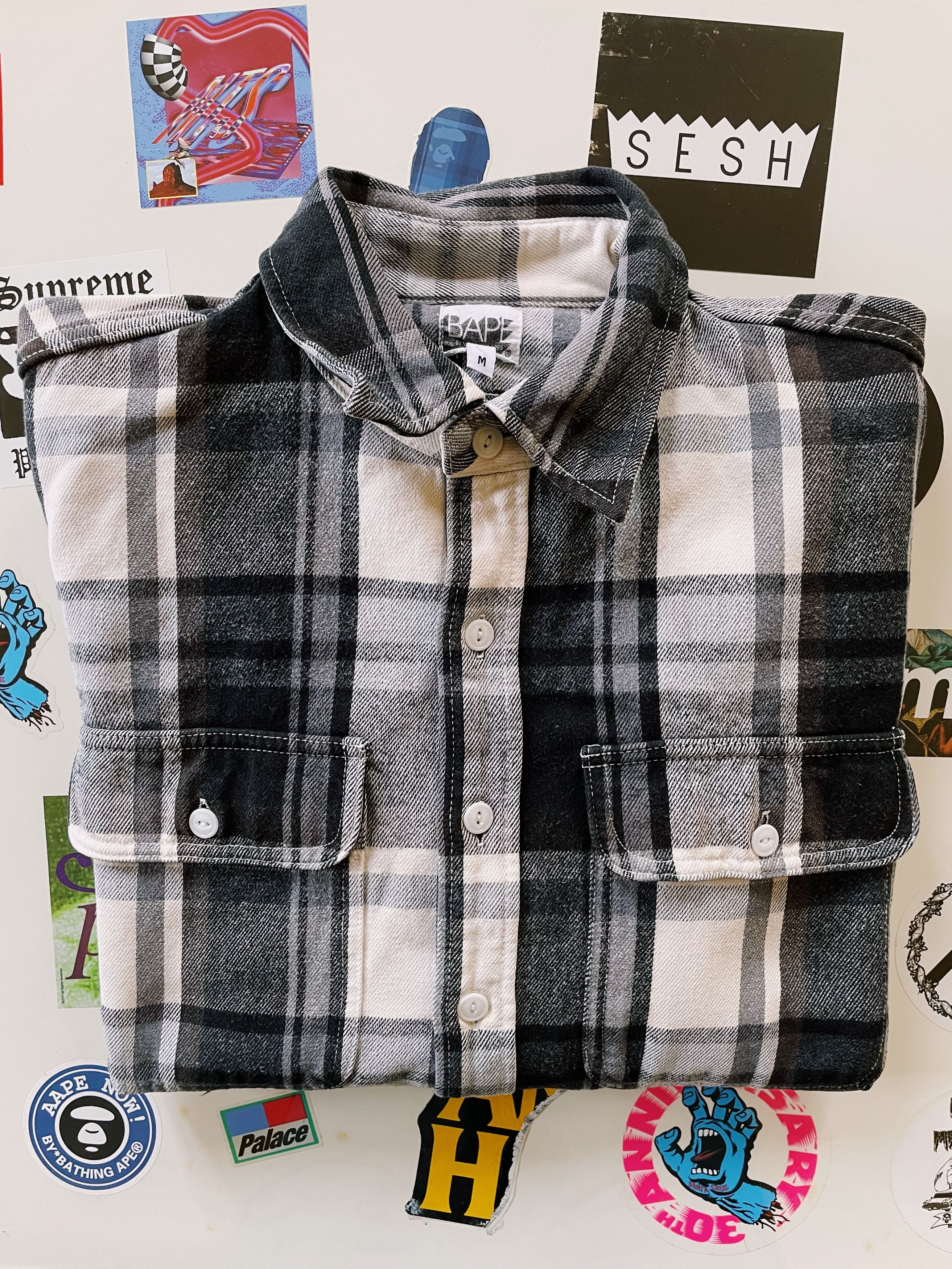 Bape Vintage Y2K Bape Plaid Check Longsleeve Flannel Shirt Size US M / EU 48-50 / 2 - 8 Thumbnail