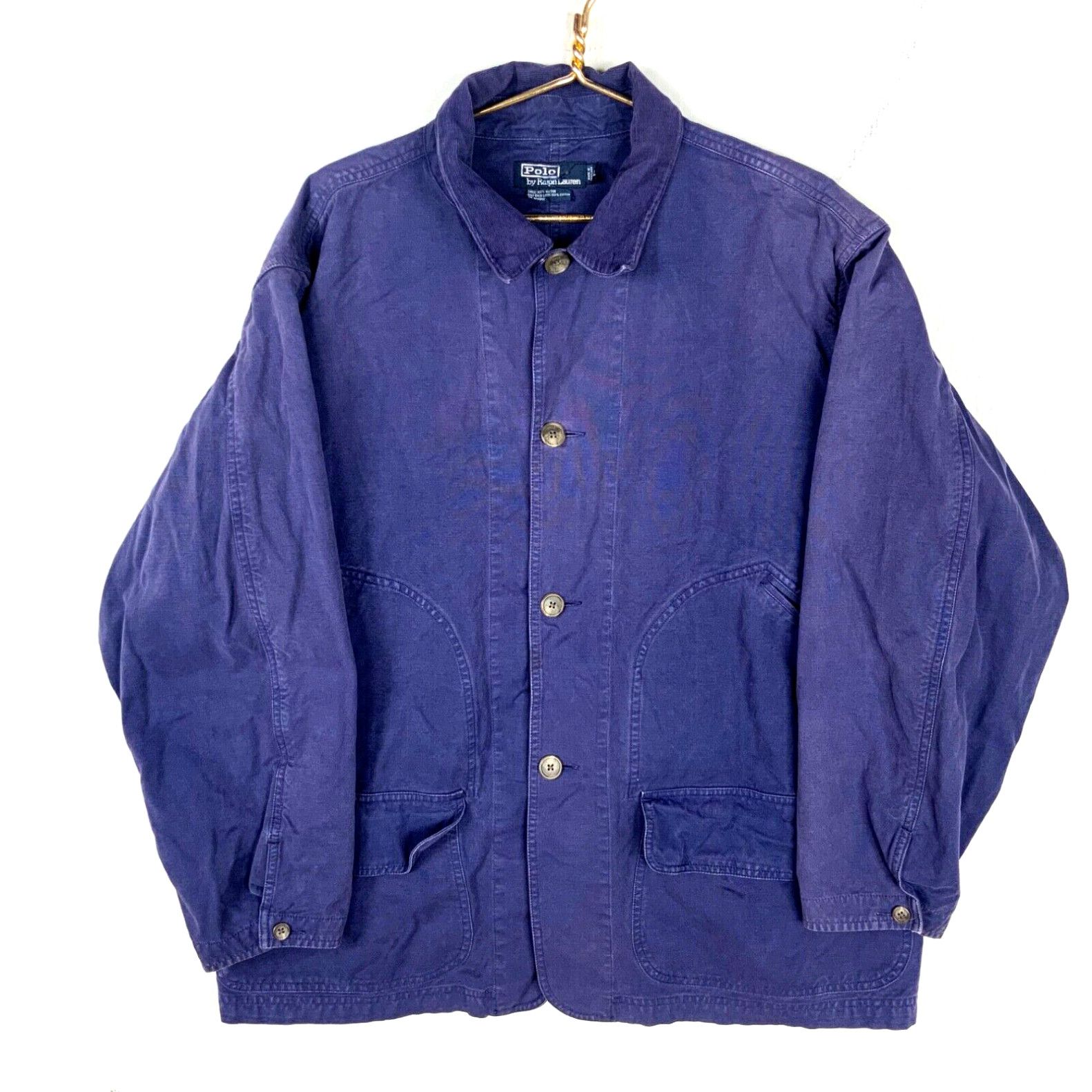 image of Vintage Polo Canvas Chore Jacket Large Purple Button Down in White, Men's