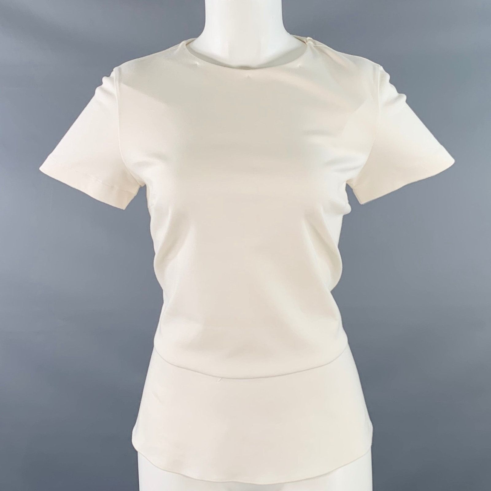 Brunello Cucinelli M Cream Cotton Blend Short Sleeve Peplum Casual Top Size M / US 6-8 / IT 42-44 - 1 Thumbnail