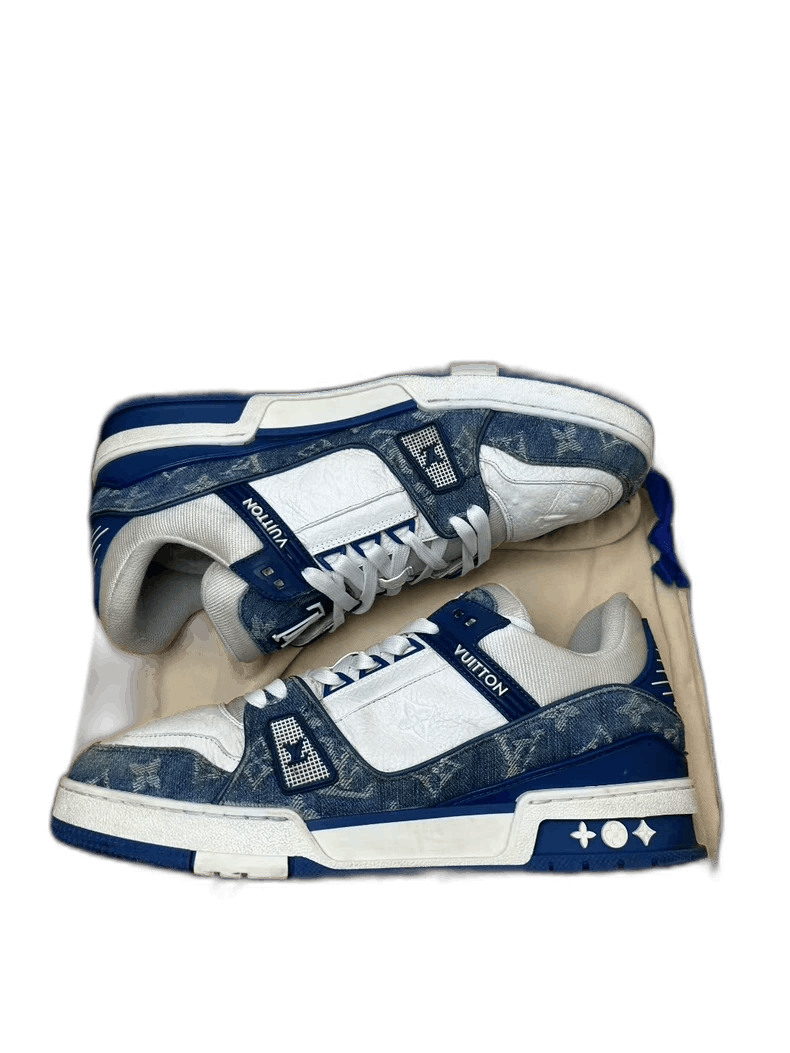 Louis Vuitton lv trainer white blue sneakers Size US 7 / EU 40 - 1 Thumbnail