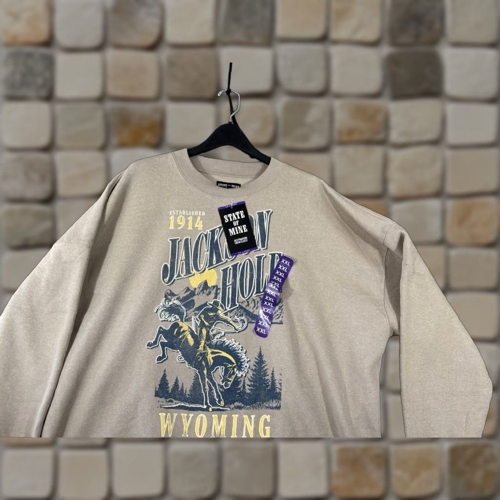 Vintage State Of Mine Sweatshirt Men 2XL Jackson Hole Wyoming Taupe Fleece Cotton NWT Pullover Size US XXL / EU 58 / 5 - 1 Thumbnail