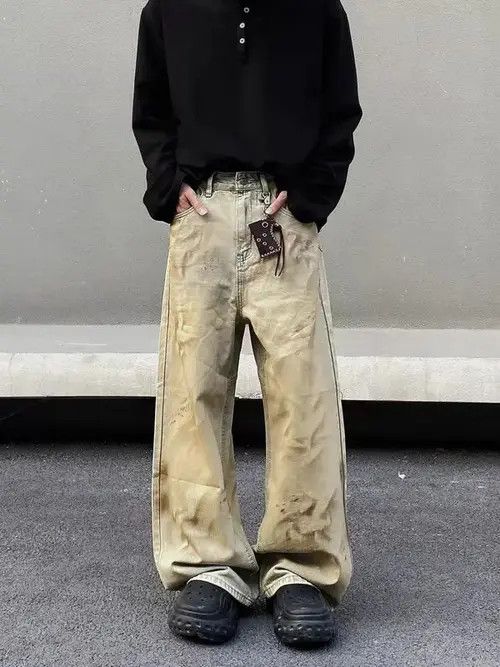 Jean Vintage yellow clay graffiti machete baggy jeans Size US 34 / EU 50 - 4 Thumbnail