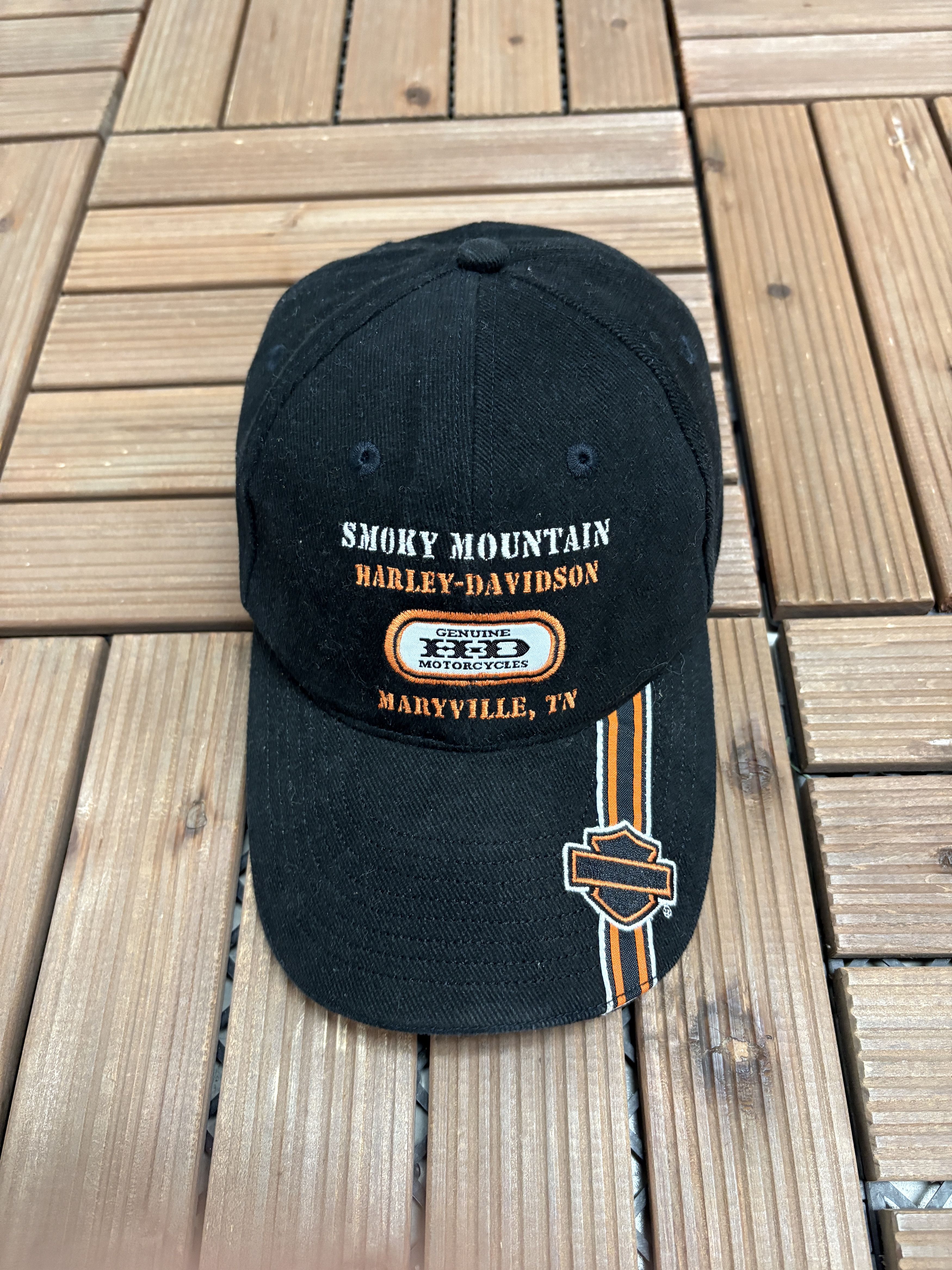 Vintage Smoky Mountains Harley Davidson Vintage Strap Black Hat Cap Size ONE SIZE - 2 Thumbnail