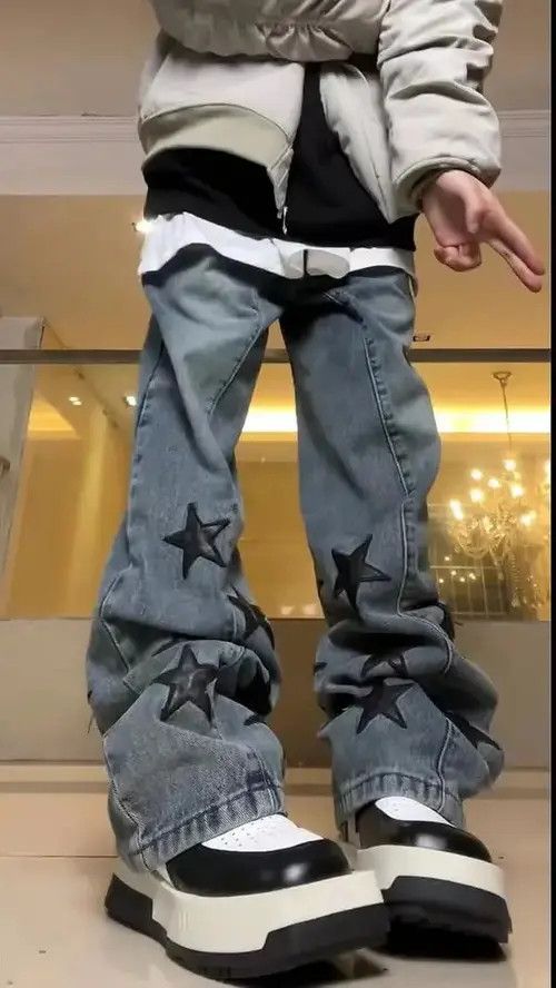 Japanese Brand × Jean Retro hip-hop five-pointed star patch design wide-leg jeans Size US 32 / EU 48 - 1 Thumbnail