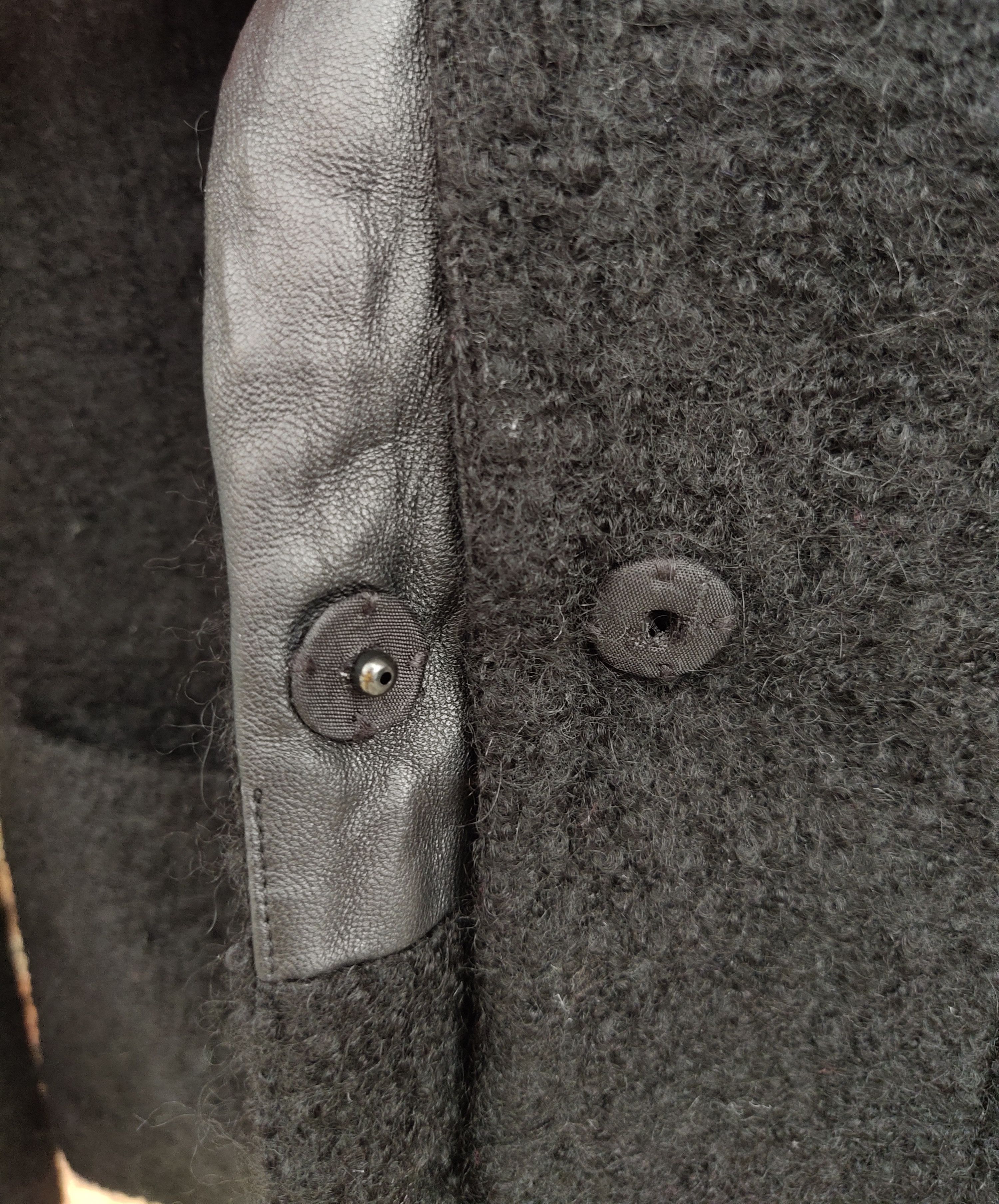 Designer (J443) Moiselle HK Black Wool Leather Notch Lapel Jacket Size S / US 4 / IT 40 - 5 Thumbnail