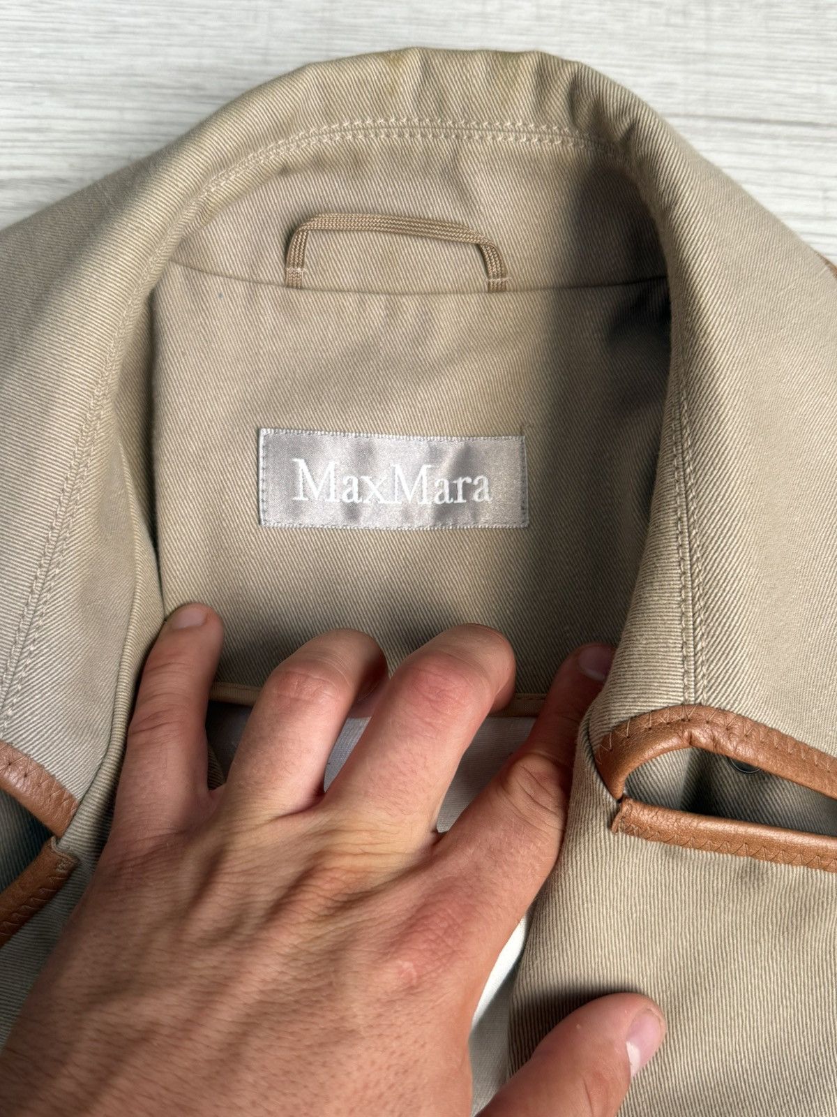 Max Mara Max Mara Beige Jacket with Brown Leather Trim Size XL / US 12-14 / IT 48-50 - 7 Thumbnail