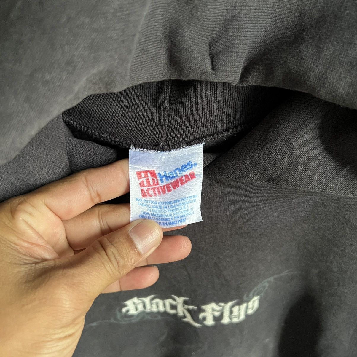 Hanes × Vintage Vintage 90’s Black Fly Eyewear Hoodie Size US S / EU 44-46 / 1 - 4 Thumbnail