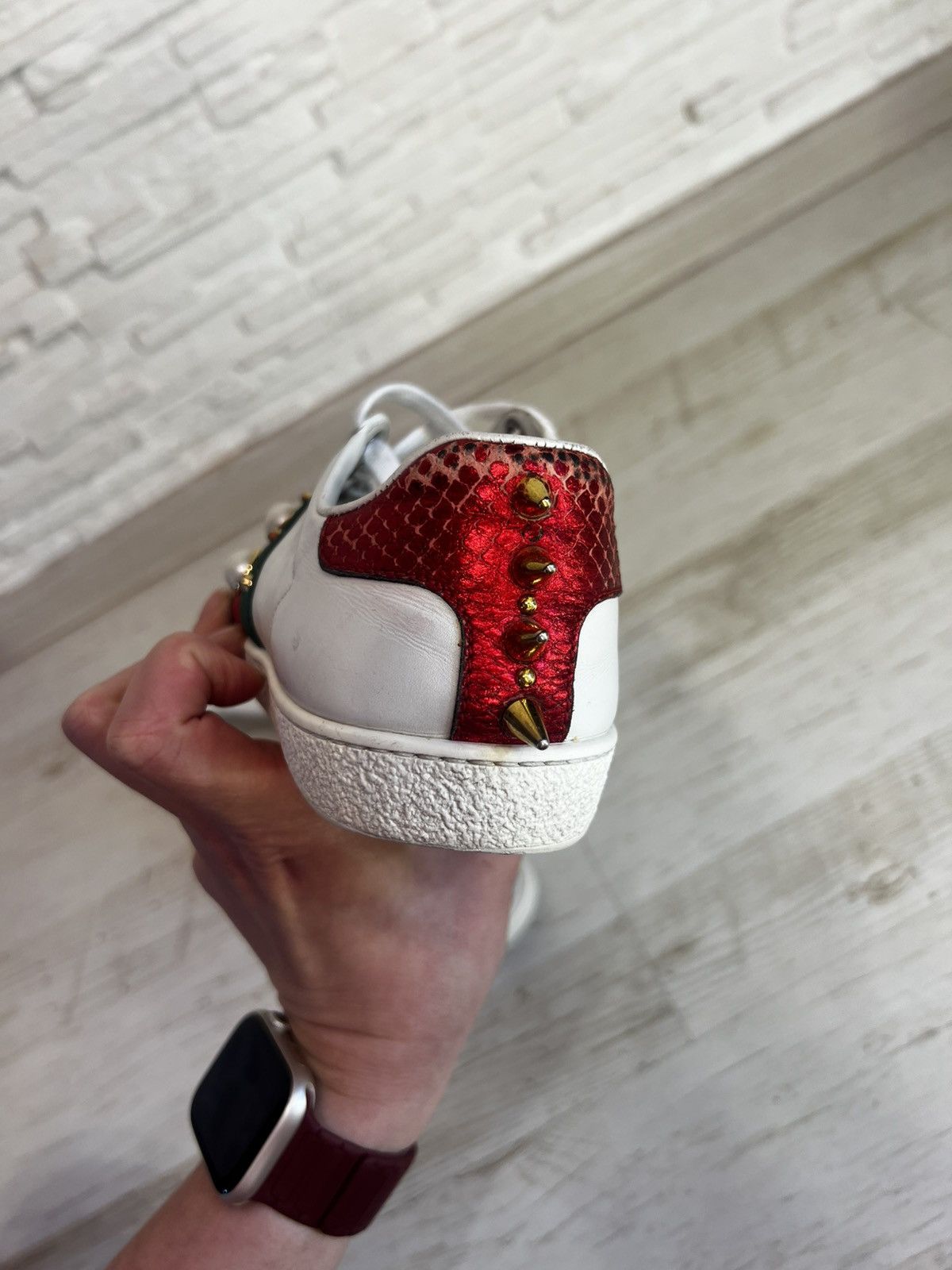 Gucci Gucci Ace Pearl Studded Leather Sneakers Size 35.5 Size US 8 / IT 38 - 15 Thumbnail