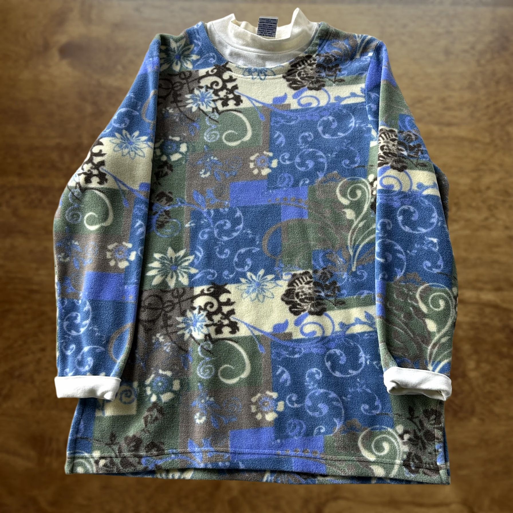 Blair VINTAGE Blair Sweater Womens Medium Blue Mock Neck Floral Fleece Raglan Pullover Size M / US 6-8 / IT 42-44 - 1 Thumbnail