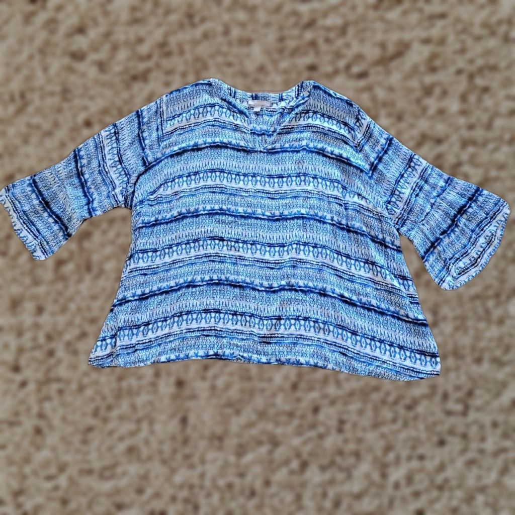 Vintage Woman Within Blouse Shirt Womens 2X Blue White Tie Dye Bell Sleeve Boho V-Neck Casual Vintage N/A Size XXL / US 16-18 / IT 52-54 - 1 Thumbnail