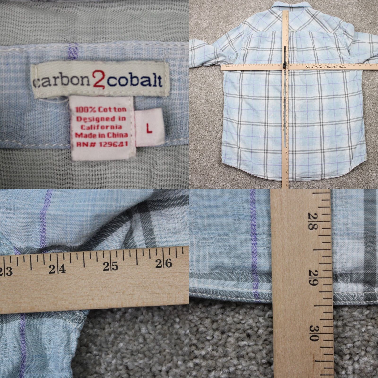 Carbon2Cobalt Carbon 2 Cobalt Shirt Mens Large Blue/Black/Purple/White Cotton L/S Button-Up Shirt Size US L / EU 52-54 / 3 - 8 Thumbnail