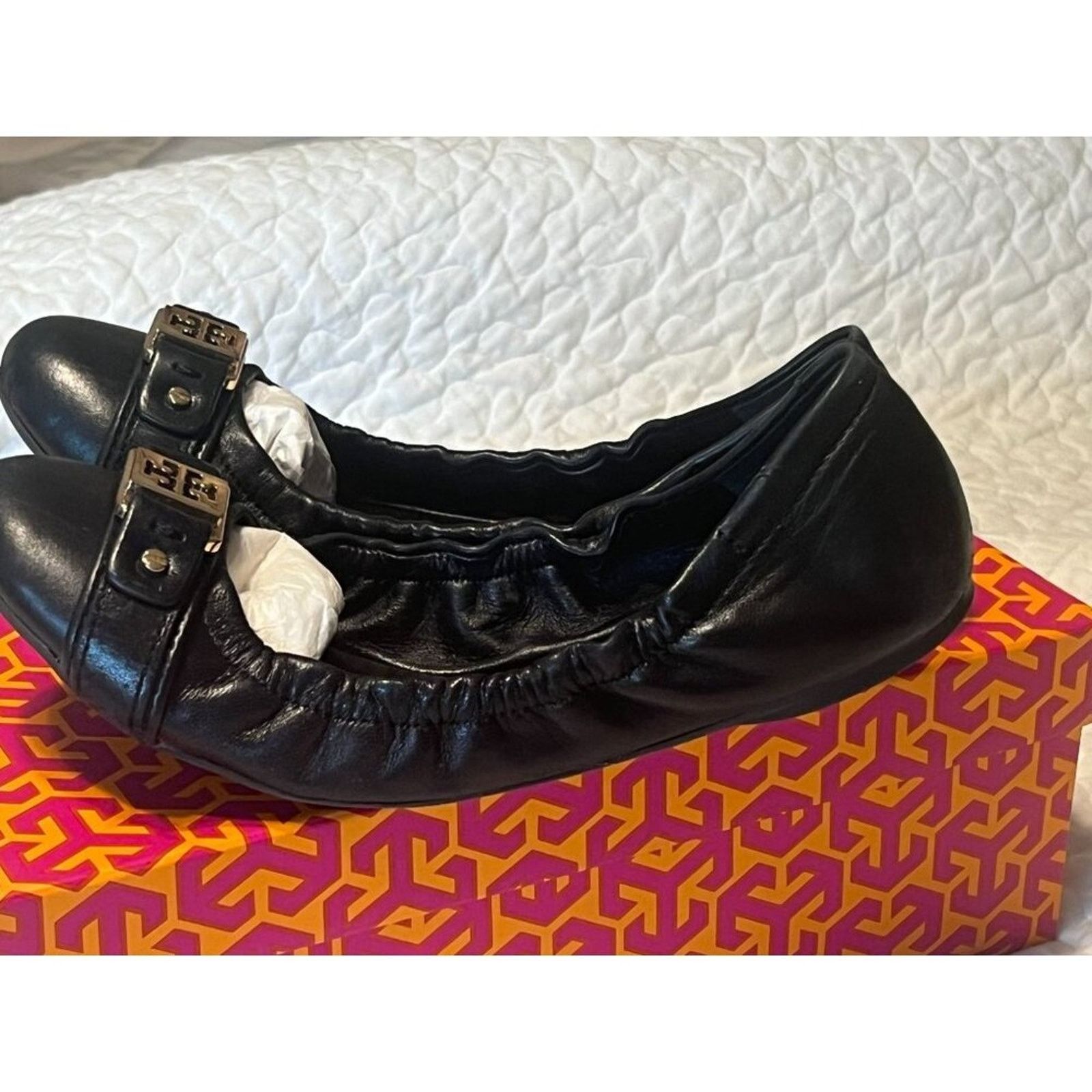 Tory Burch TORY BURCH Ambrose Ballet Flats Leather Camel Black Gold 7 B Size US 7 / IT 37 - 1 Thumbnail