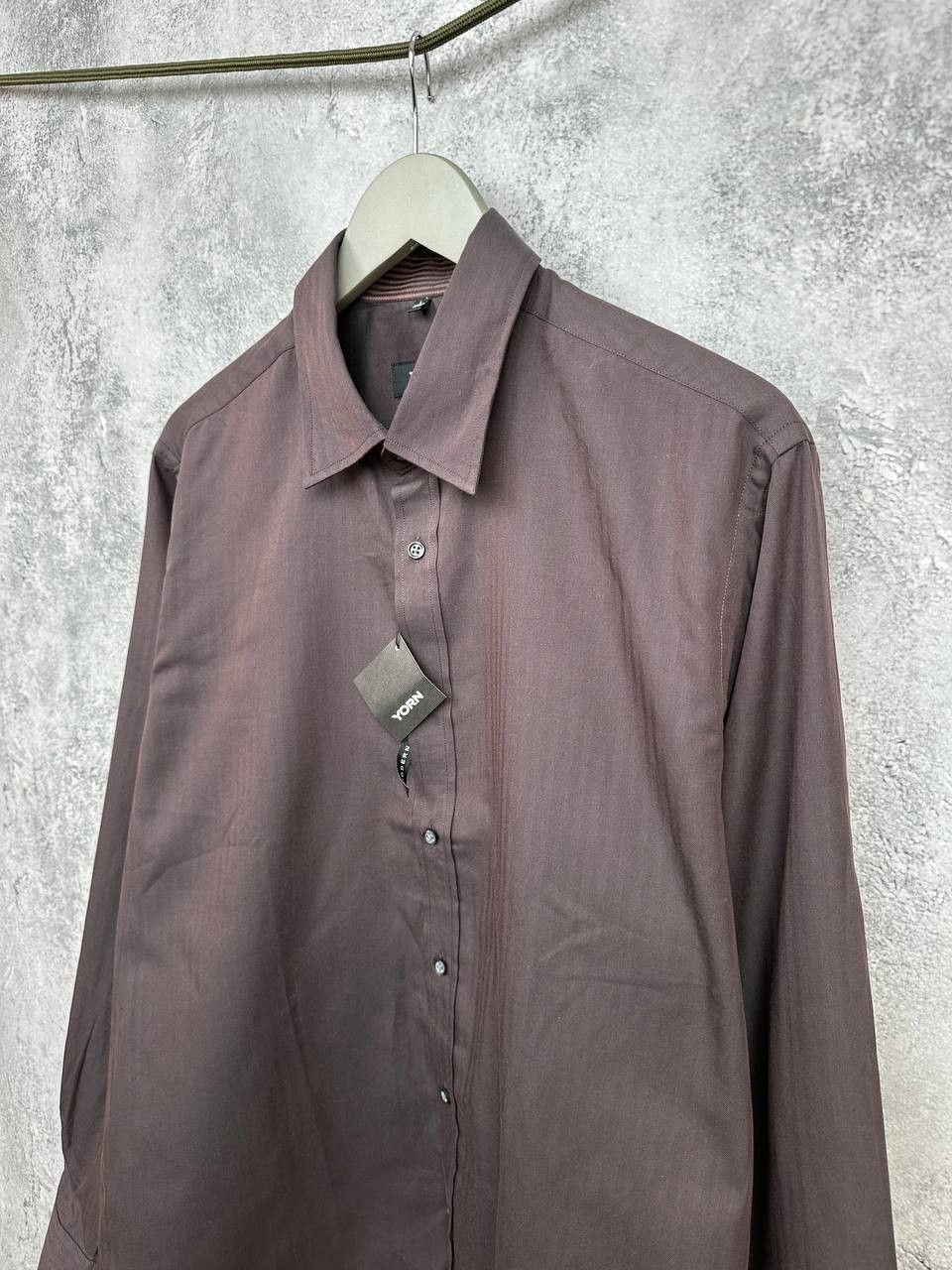 Other NWT Yorn Striped Button Up Shirt Brown LS Poplin Soft Cotton Size US L / EU 52-54 / 3 - 5 Thumbnail