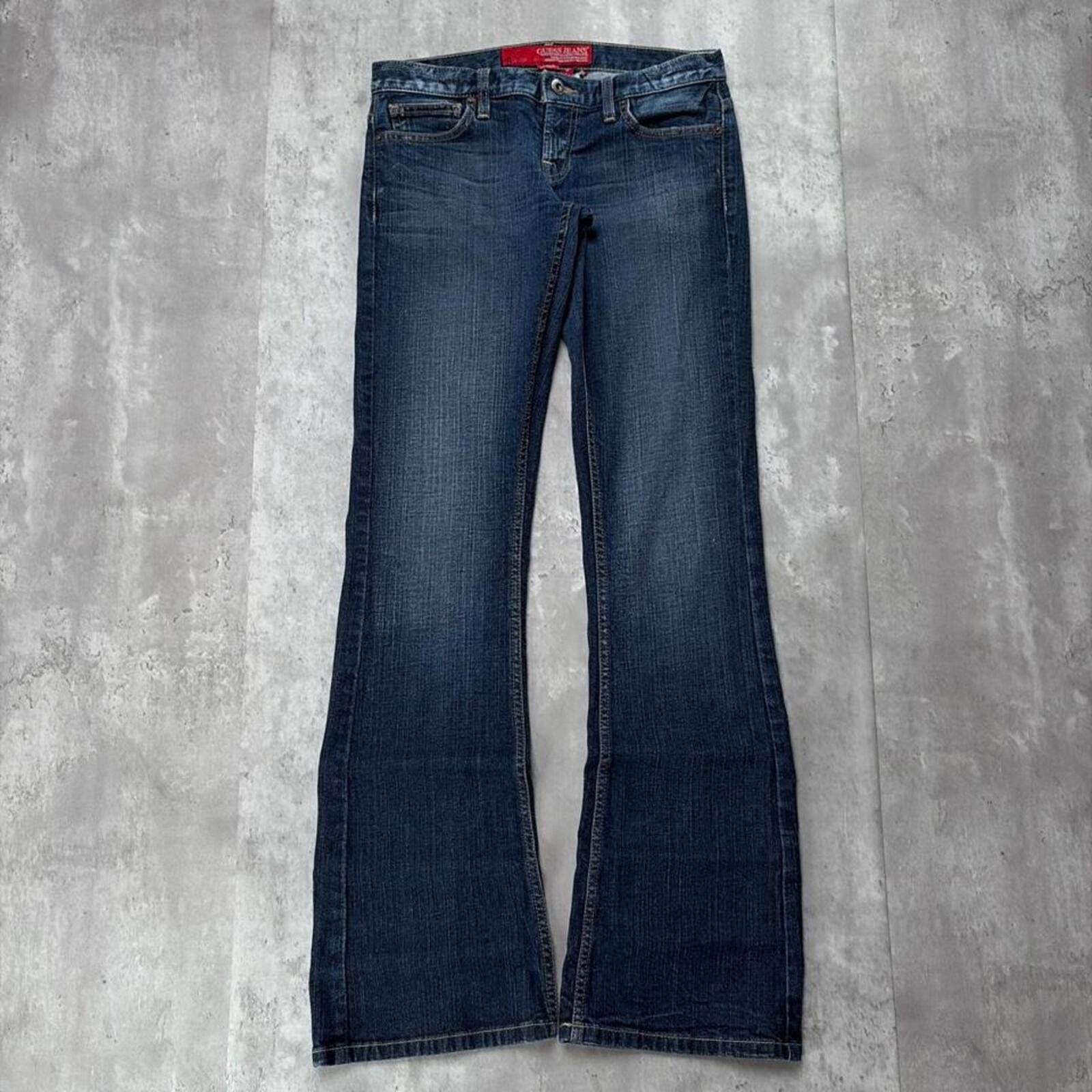 Guess Y2K Dark Wash Guess Jeans Grunge Flared Denim Jeans Size 27" / US 4 / IT 40 - 2 Thumbnail