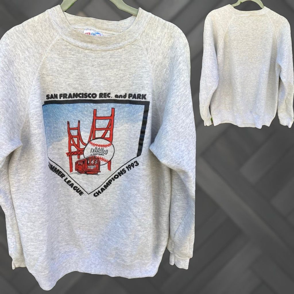 Hanes VINTAGE Hanes Sweatshirt San Francisco Rec. and Park Summer League Champions 1993 Graphic Print Gray L Men Size US L / EU 52-54 / 3 - 1 Thumbnail