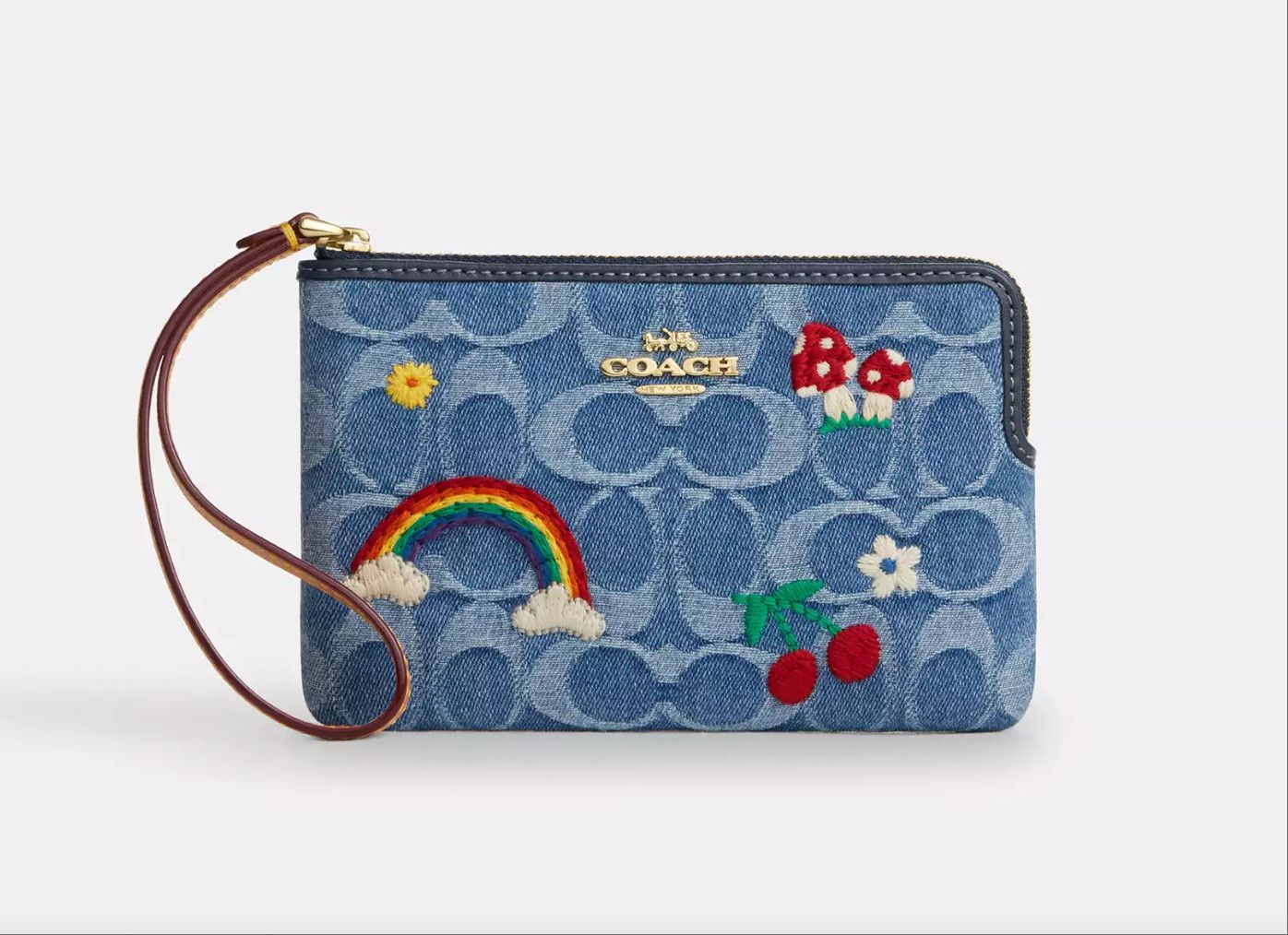 Coach Corner Zip Wristlet In Signature Denim CDF35 Size ONE SIZE - 7 Thumbnail