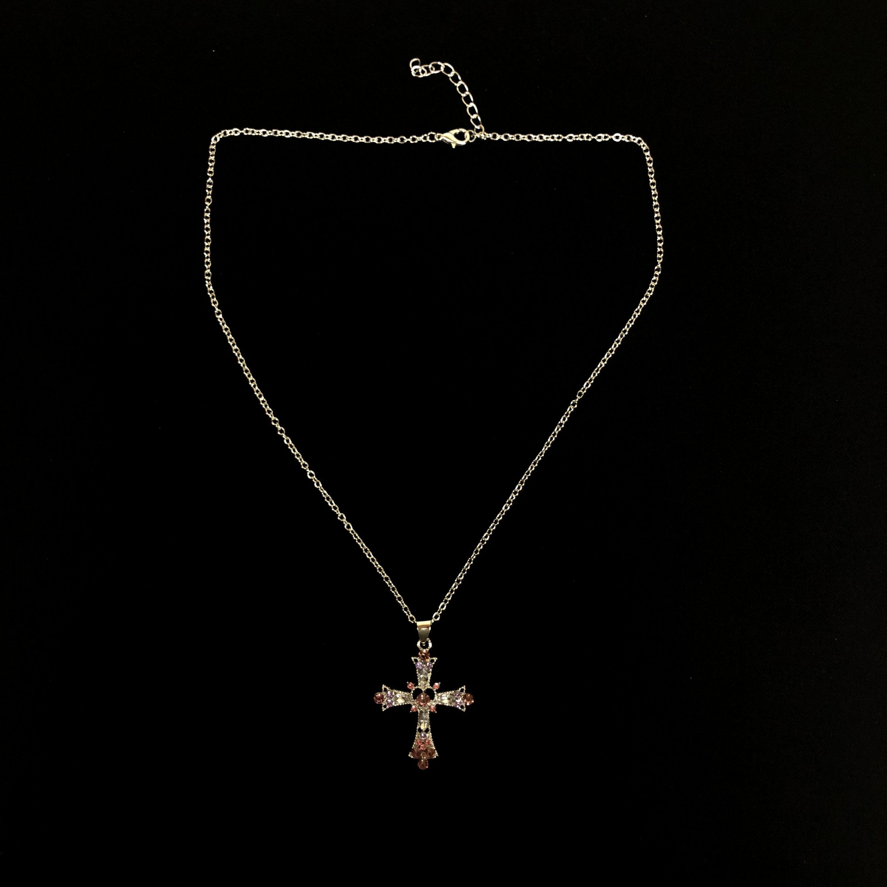Jewelry Y2K Cross Necklace Punk Gothic Crystal Chain Size ONE SIZE - 3 Thumbnail