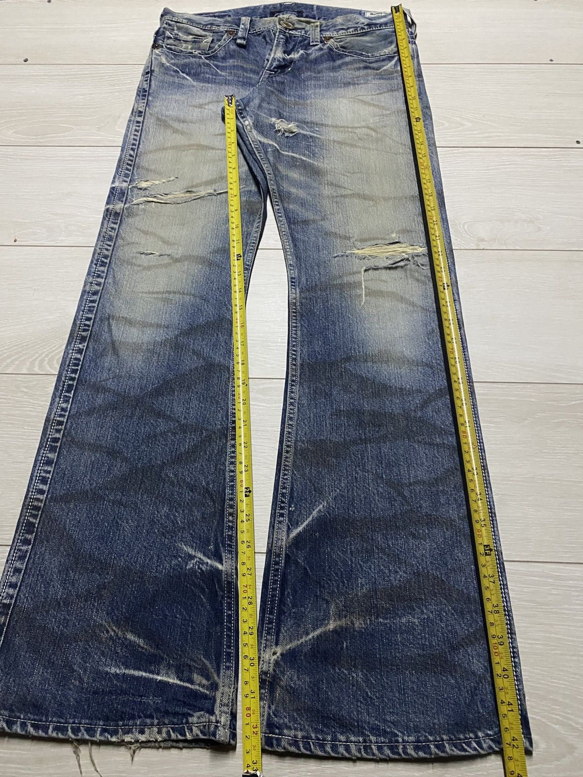 Tornado Mart Vintage BlueWay Garment Jeans Maker Crack Wash Flare Jeans Size US 33 - 18 Thumbnail