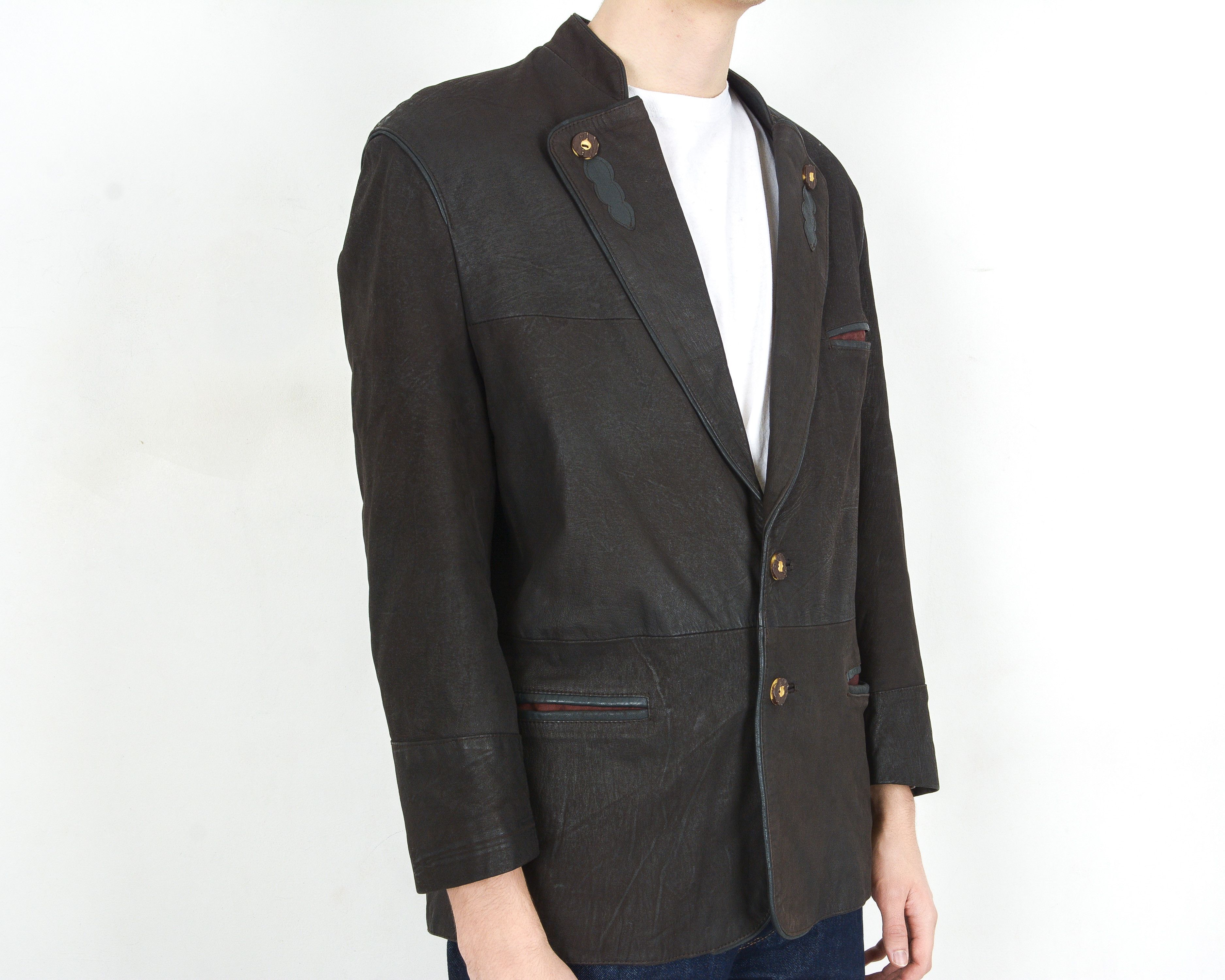 Vintage New Fast 40 US Blazer Leather Trachten Jacket Sport Coat m Size 40S - 4 Thumbnail
