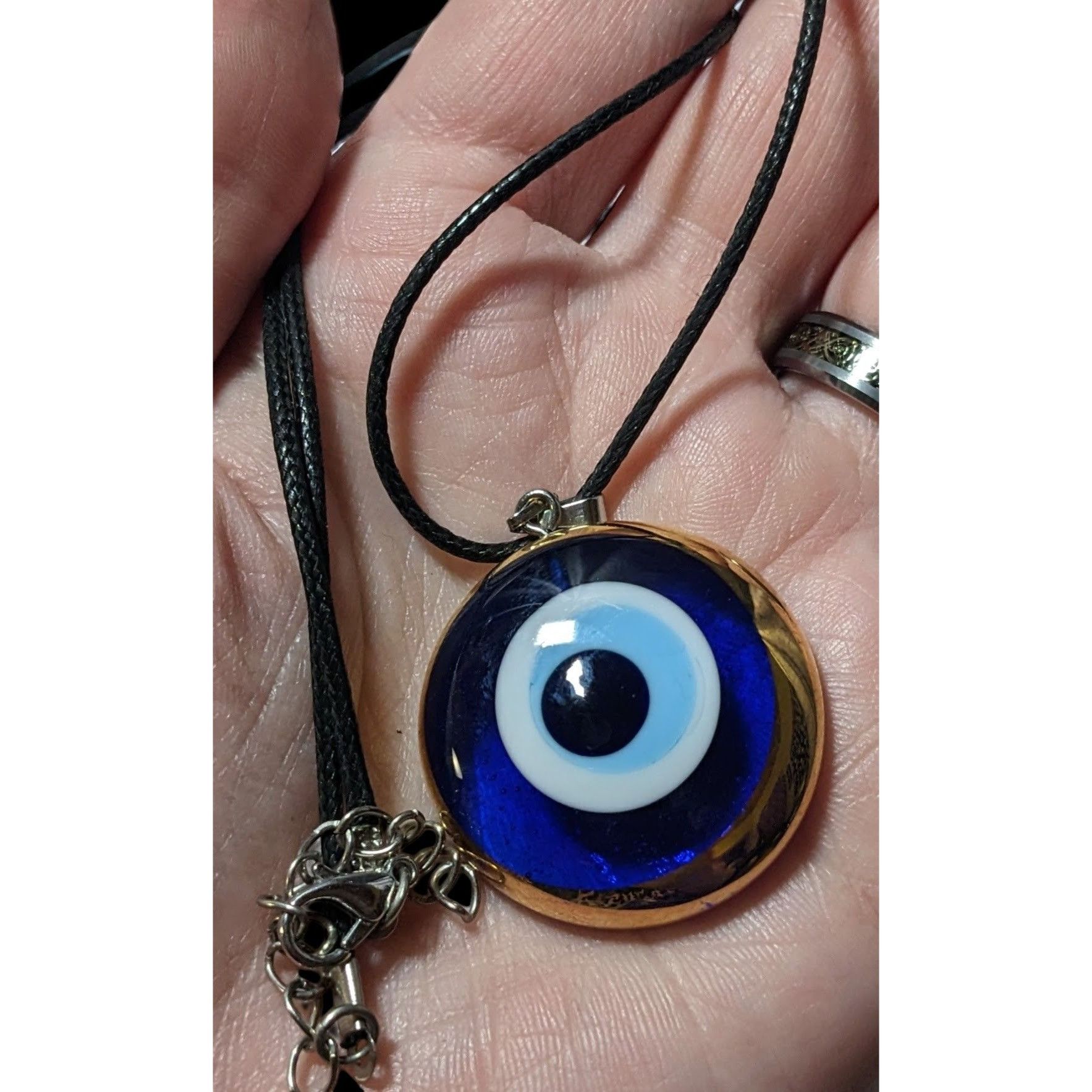 Other Glass Evil Eye Blue And Gold Pendant Necklace Size ONE SIZE - 6 Thumbnail