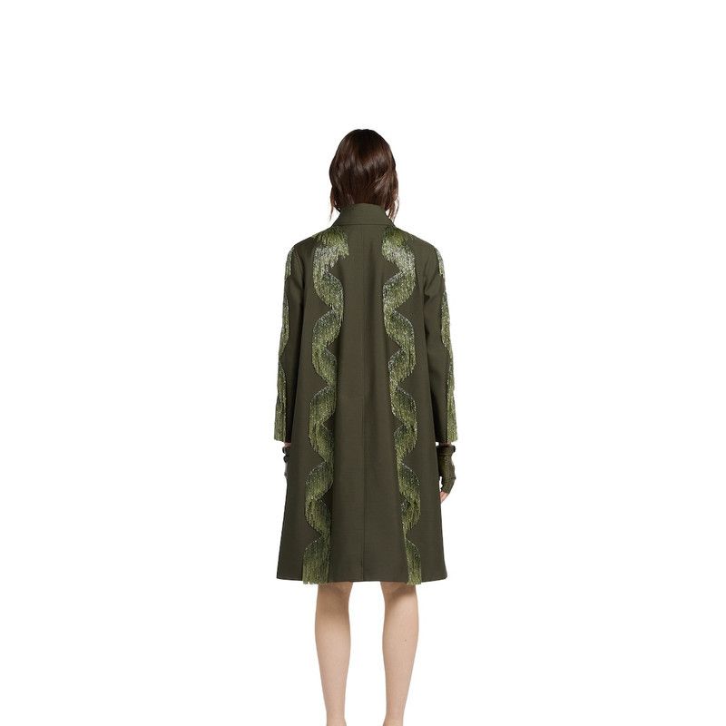 Gucci o1la5ras0526 Wool Coat With Beaded Fringe in Green Size XS / US 0-2 / IT 36-38 - 4 Thumbnail